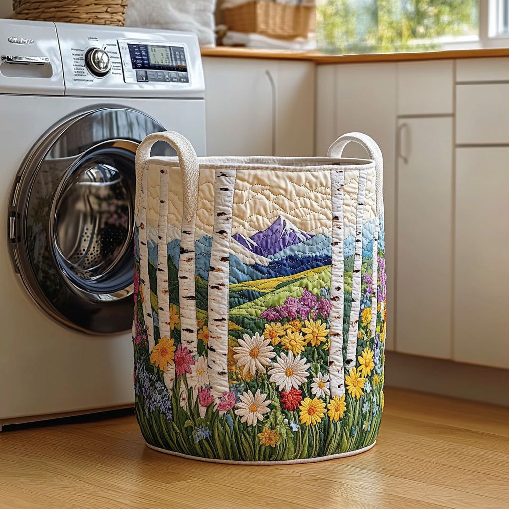 Gentle Spring Quilted Laundry Basket Wildflower Meadow Laundry Hamper Gift For Family