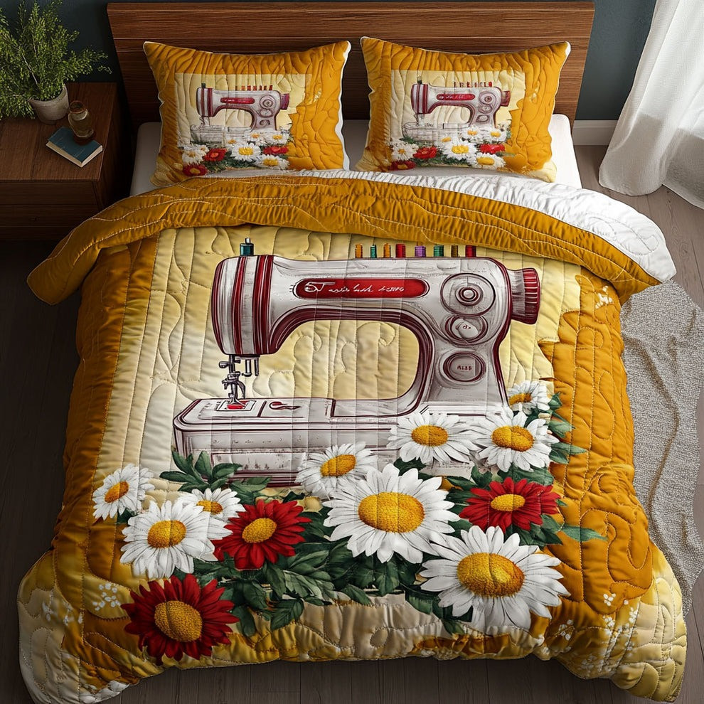 Gentle Stitch Sewing Machine Floral Quilted Bedding Set Bedroom Decorations Gifts For Sewers