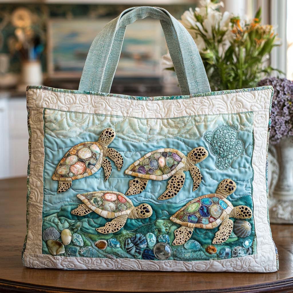 Gentle Turtle Waves Quilted Tote Bag Best Tote Bag Good Mothers Day Ideas