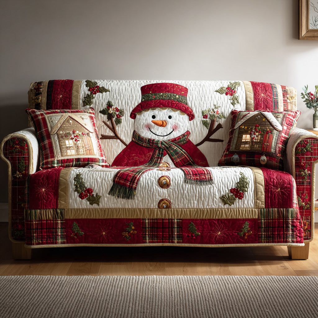 Gentle Winter Snowman Quilted Sofa Cover Furniture Covers For Sofas Xmas Gifts For Family