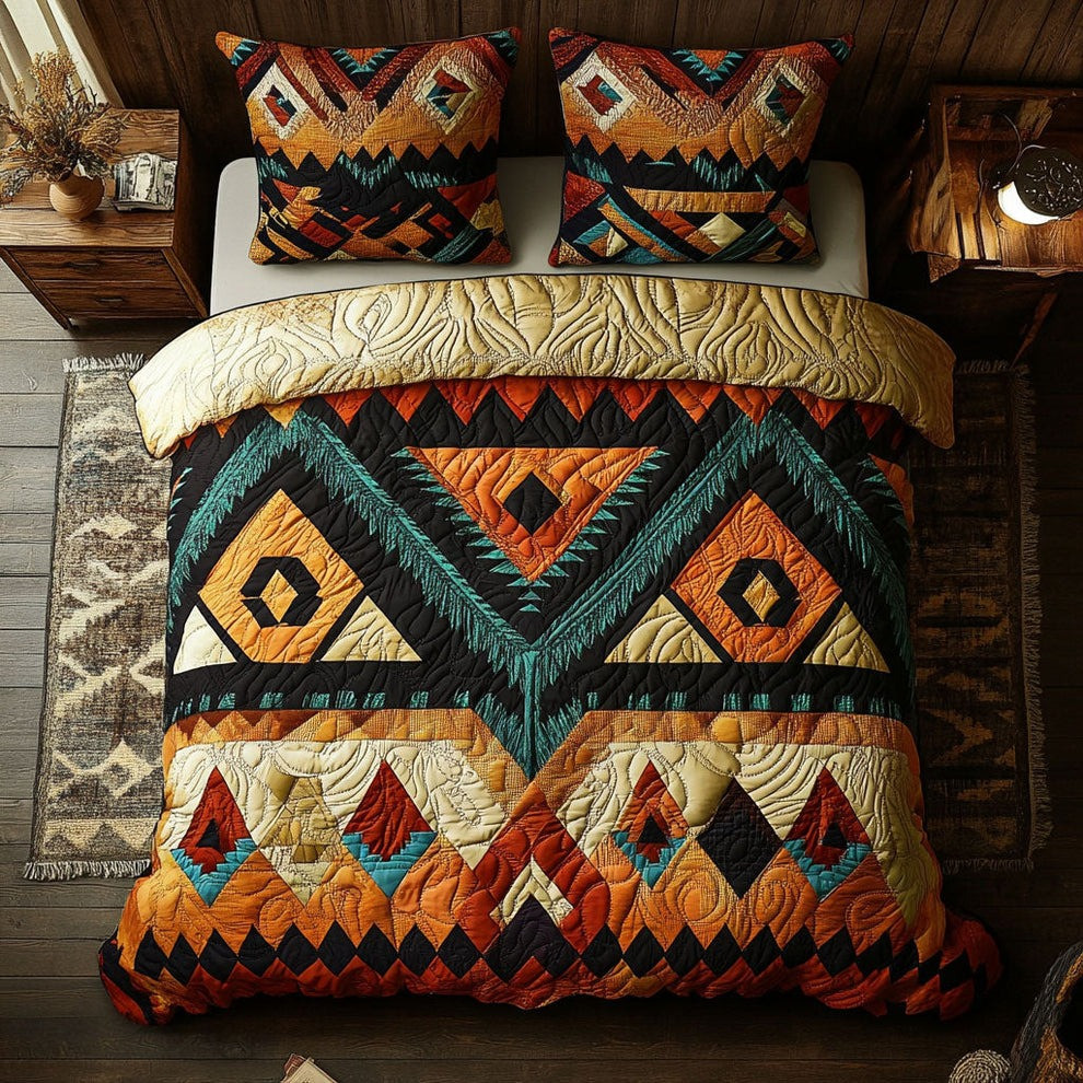 Geometric Tribal Pattern Quilted Bedding Set Awesome Present For Family