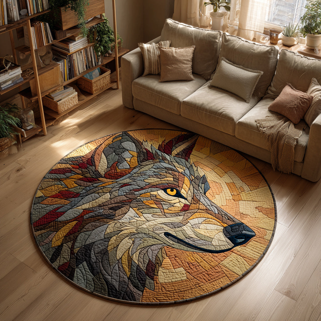 Geometric Wolf Quilted Round Mat Large Circle Rug Gifts For Father's Day From Son