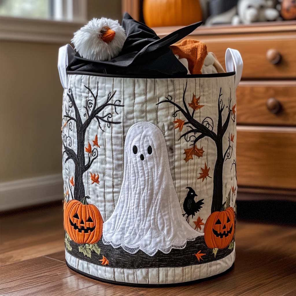 Ghost Parade Quilted Laundry Basket Clothes Basket Storage Best Gifts For Cat Lovers