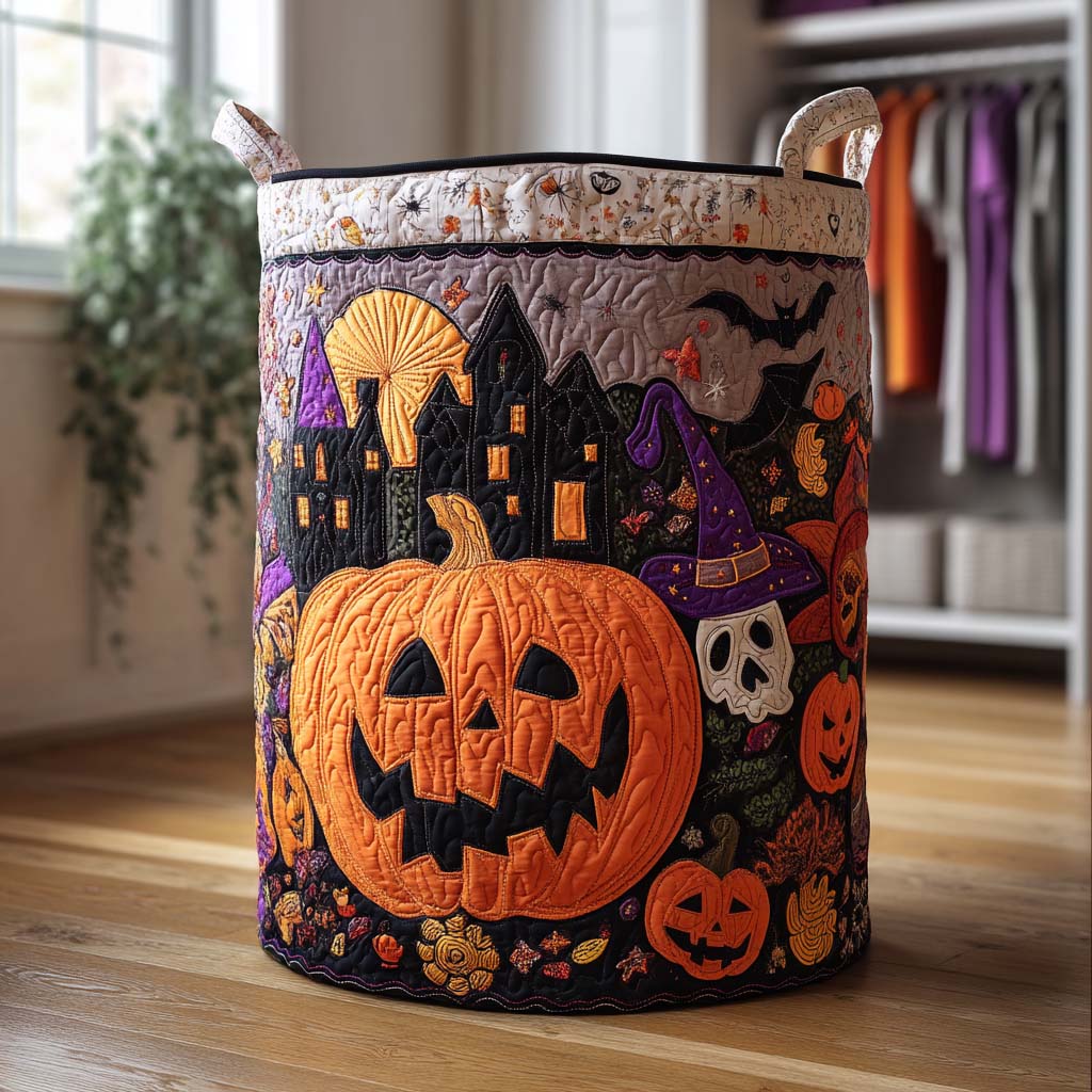 Ghostly Charm Quilted Laundry Basket Best Laundry Hamper Halloween Gifts For Her