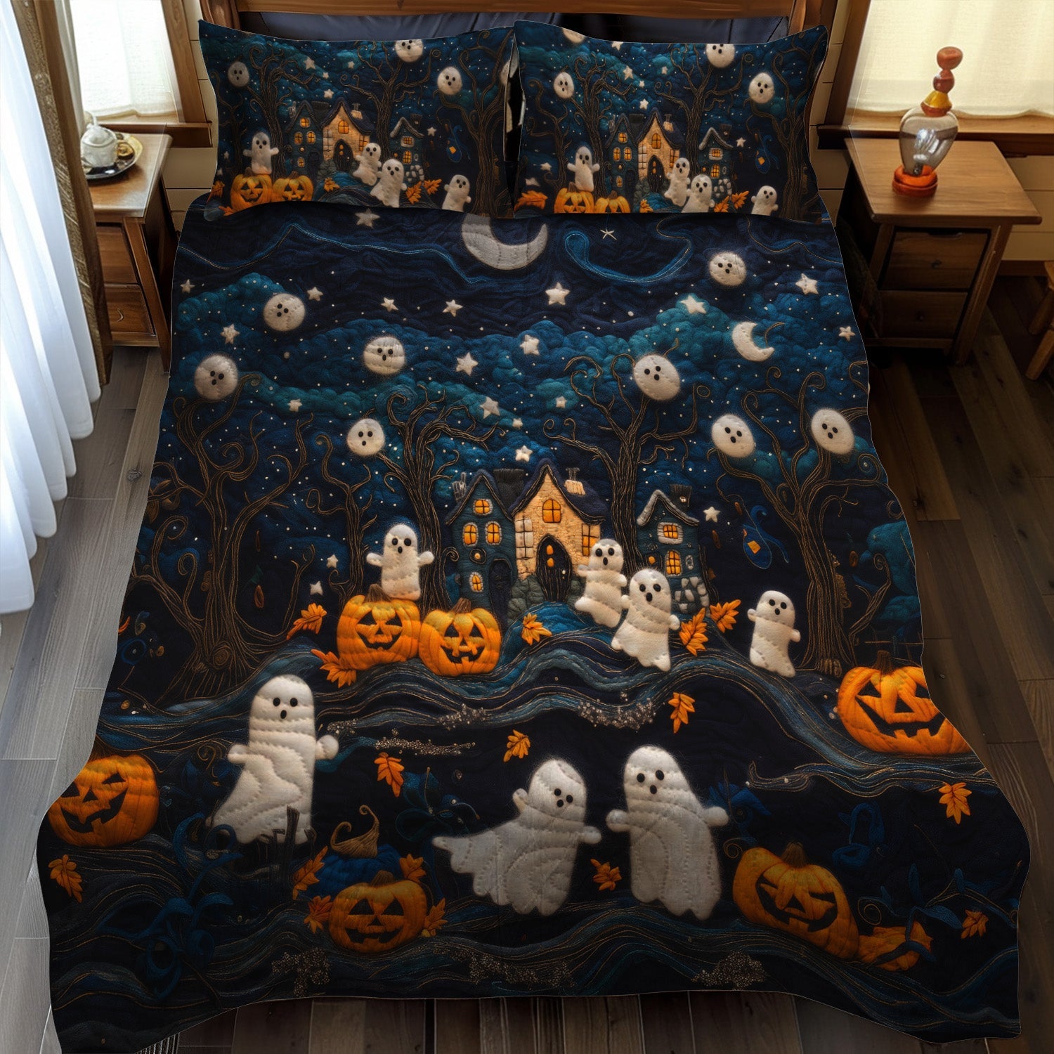 Ghostly Garden Quilted Bedding Set Best Bed Sheet Set Halloween Gifts For Girlfriend