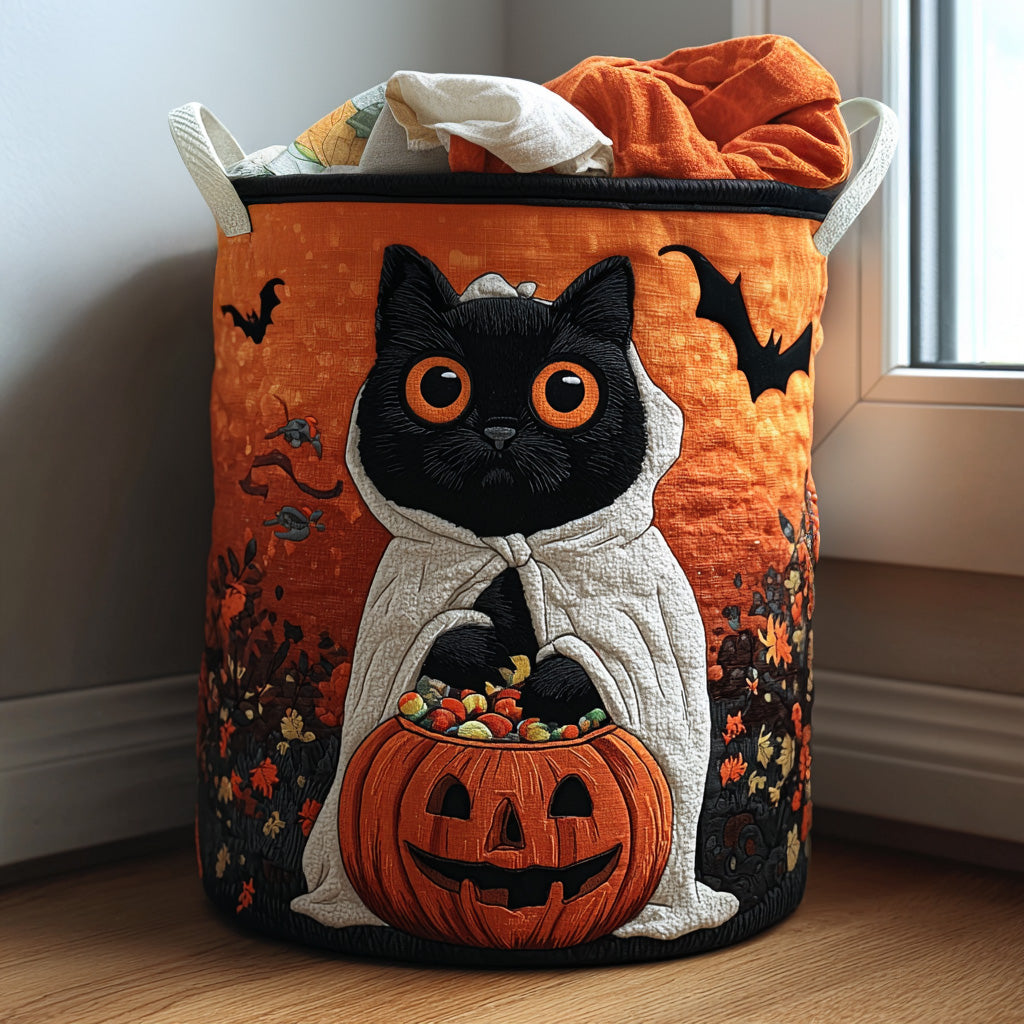 Ghostly Gaze Quilted Laundry Basket Best Clothes Hamper Gift For Cat Lover