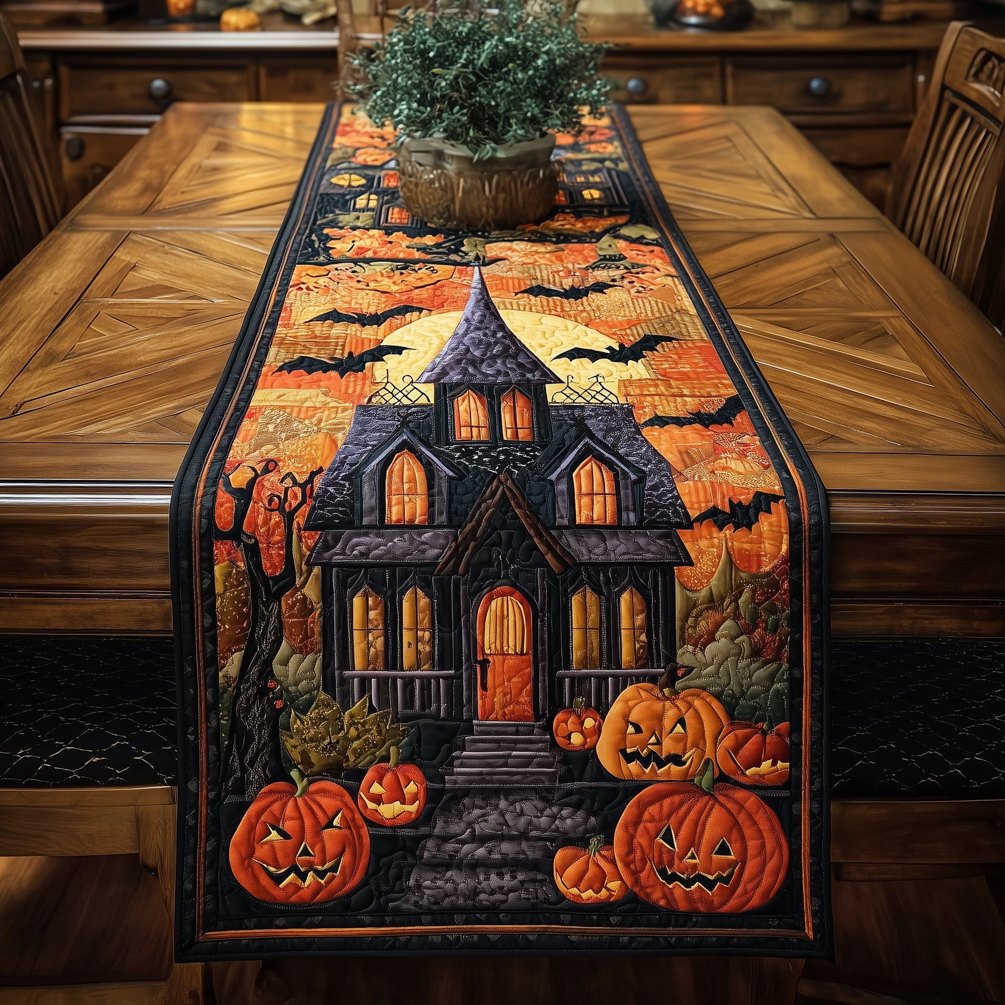 Ghostly Nights Quilted Table Runner Halloween Table Runner Decor Spooky Gifts For Her