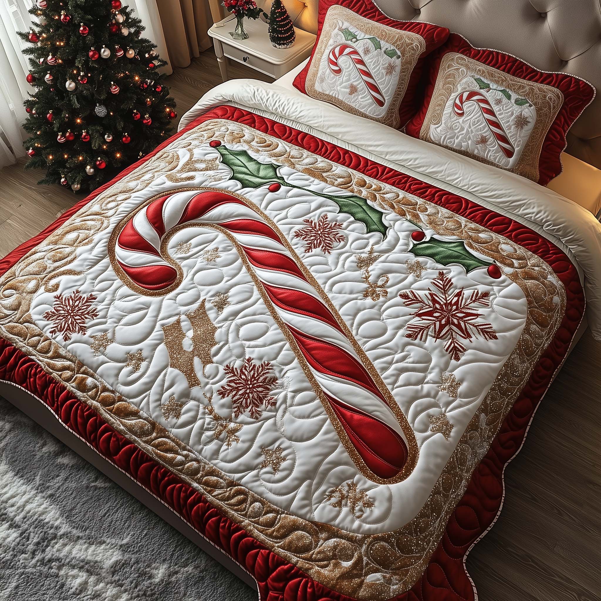 Giant Cane Quilted Bedding Set Xmas Comforter Sets Mother In Law Presents Christmas