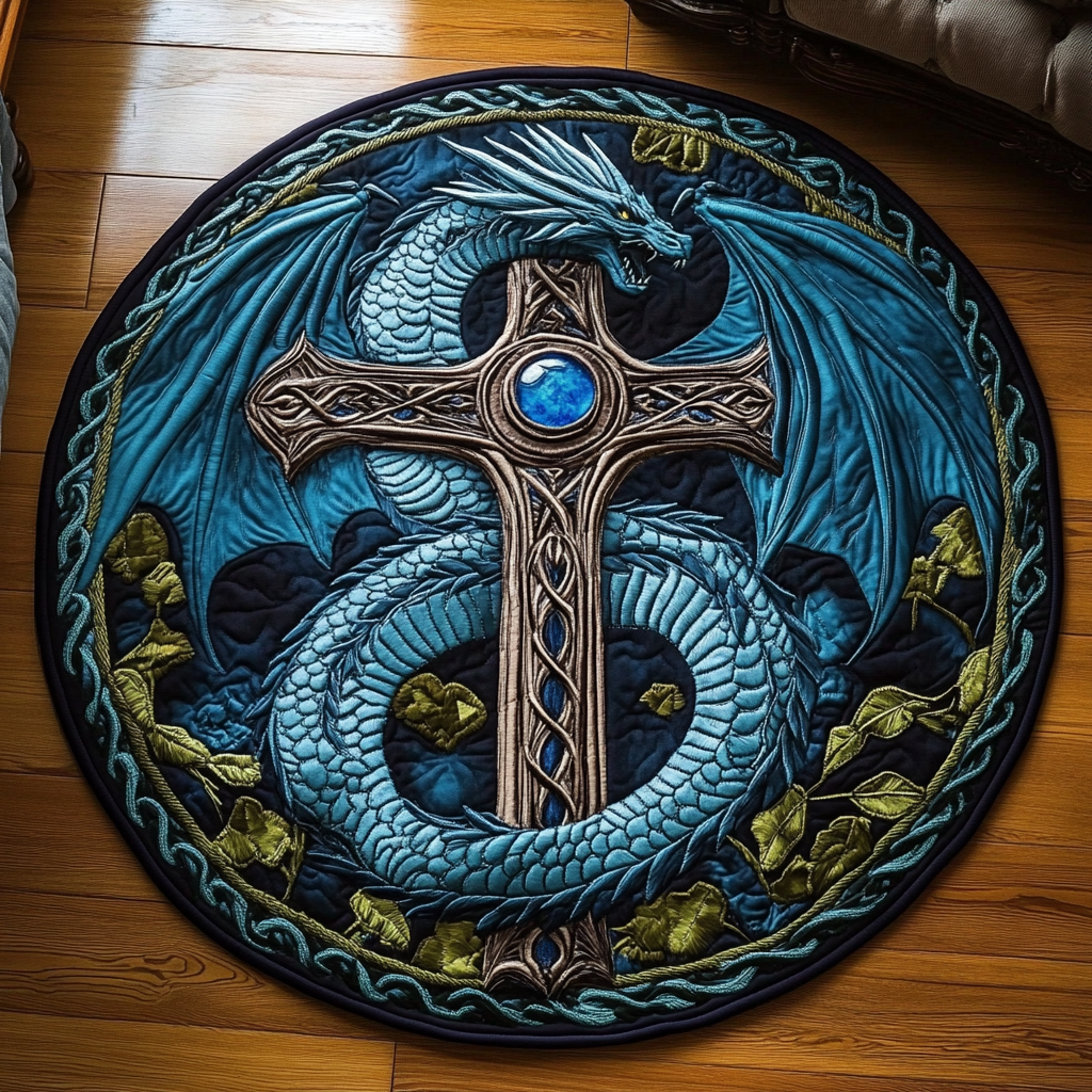 Gilded Scales Quilted Round Mat Cool Circle Rugs Dragon Gifts For Her