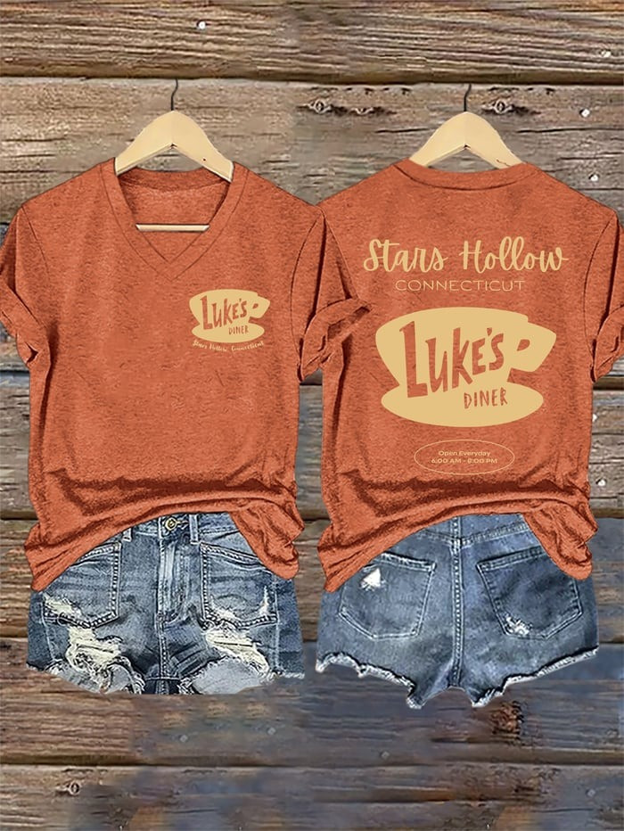 Gilmore Girls Stars Hollow V-Neck T-Shirt Women's Fall Luke's Diner Connecticut Apparel Gifts