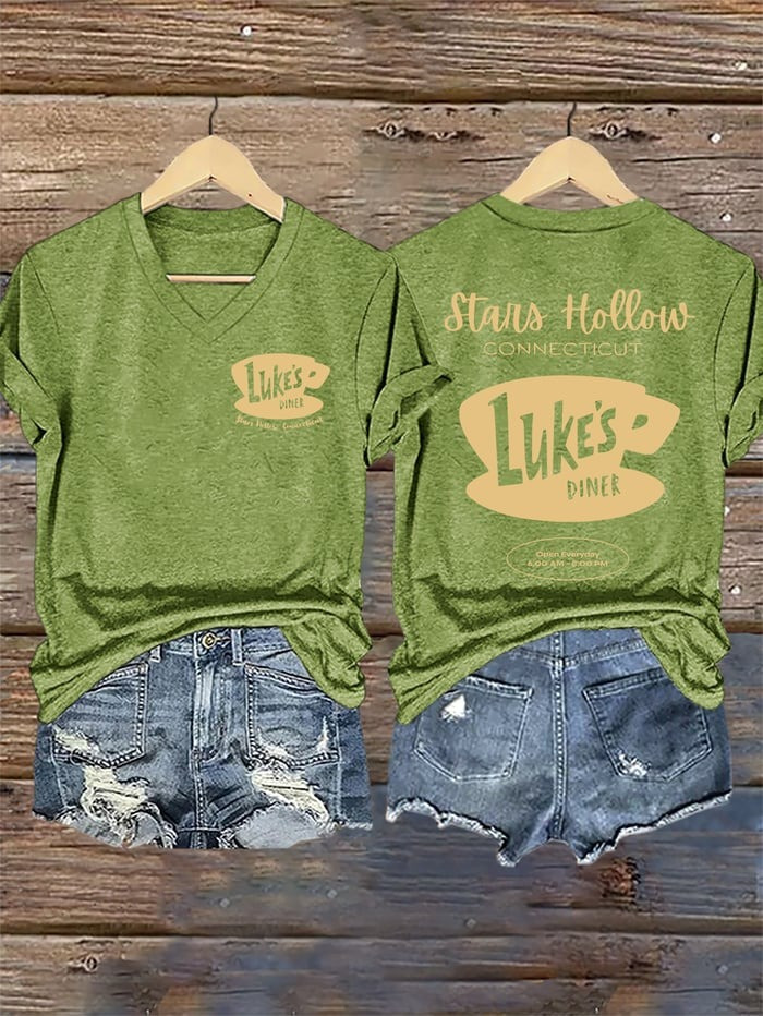 Gilmore Girls Stars Hollow V-Neck T-Shirt Women's Fall Luke's Diner Connecticut Apparel Gifts - Image 2