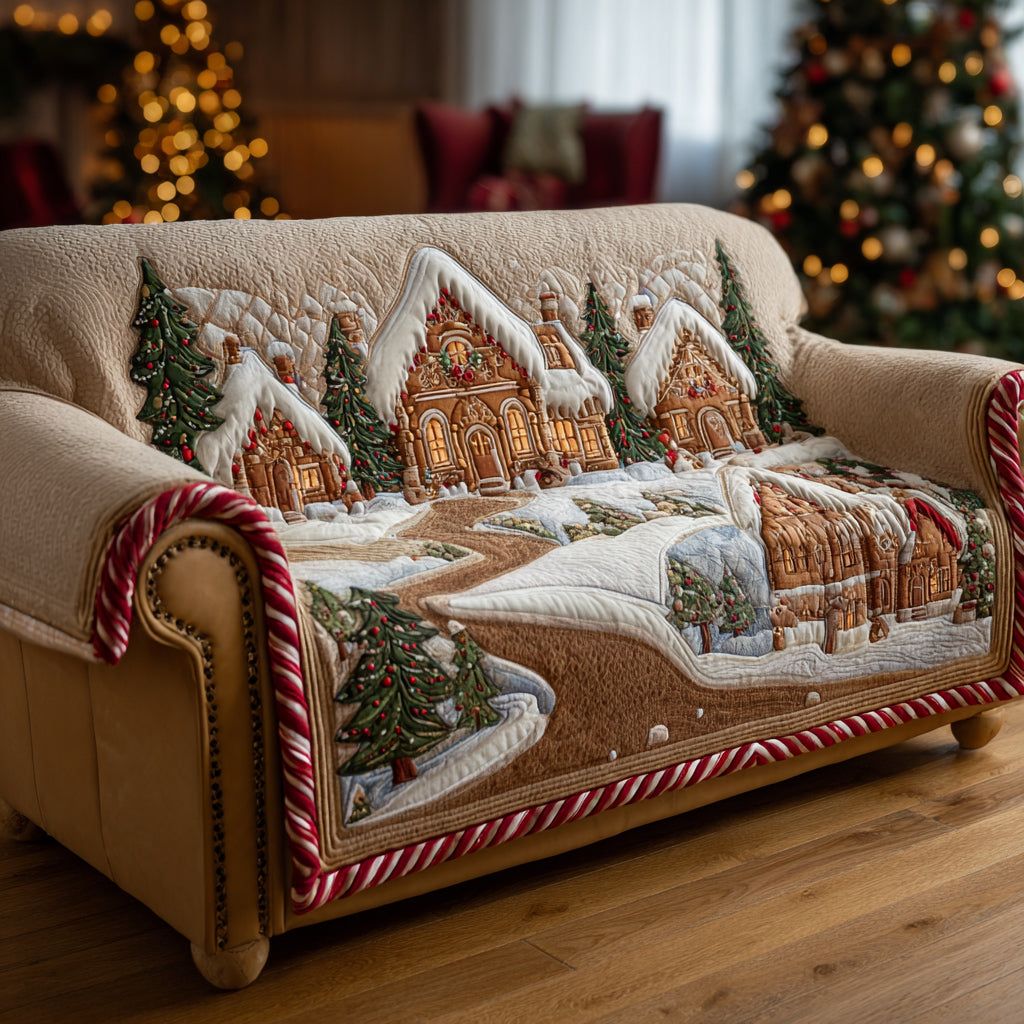 Ginger Christmas Village Quilted Sofa Cover Best Slip Cover Sofa Nice Family Christmas Gifts