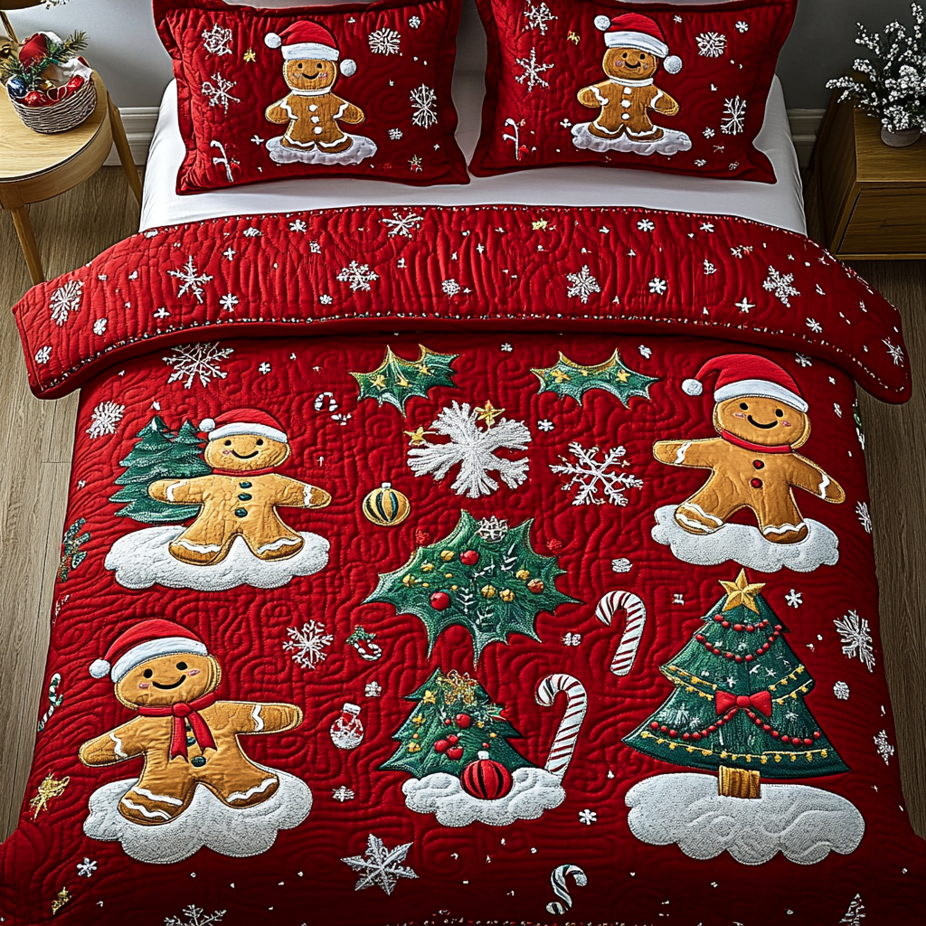 Gingerbread Dreams Quilted Bedding Set Xmas Holiday Duvet Cover Set Xmas Presents For Mother In Law