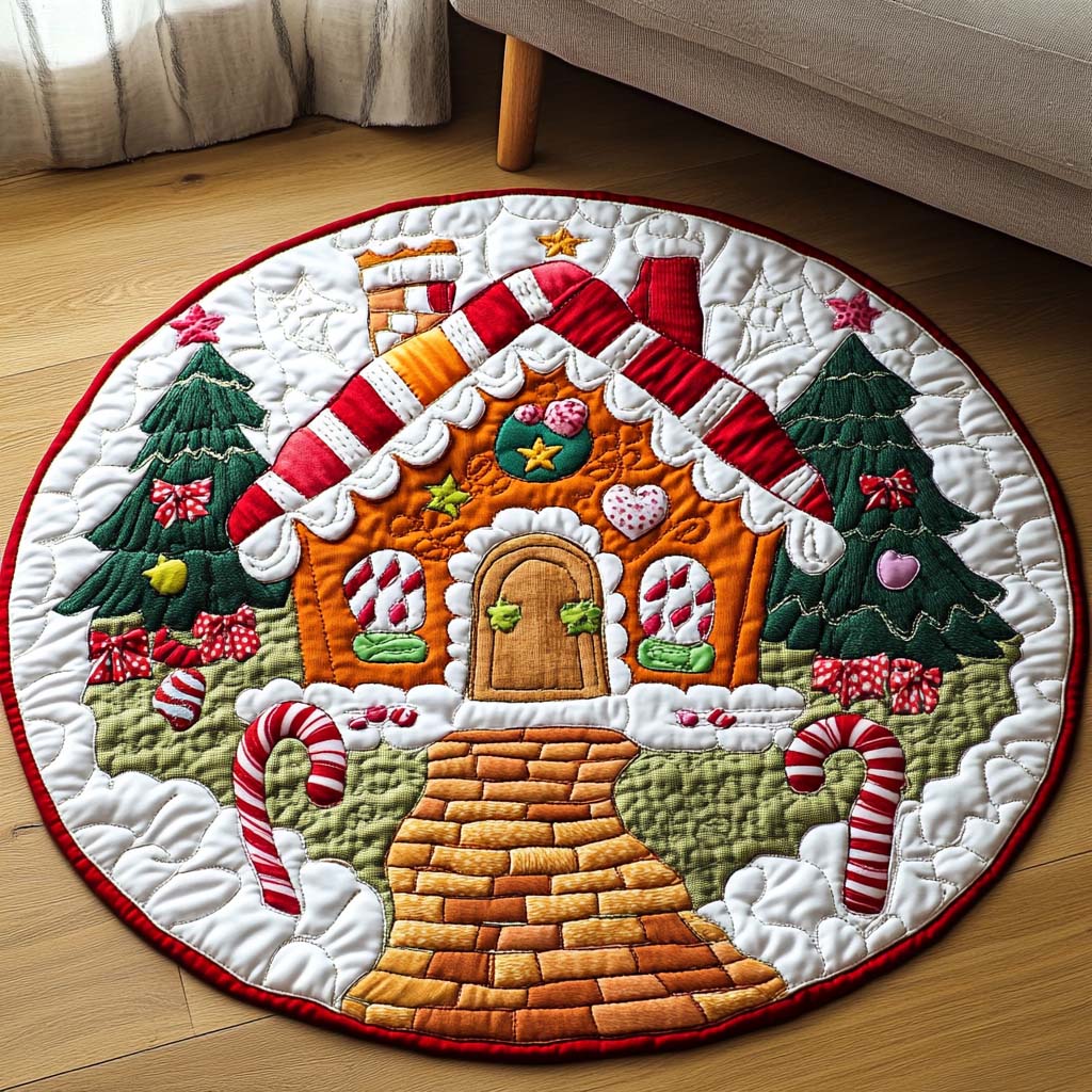 Gingerbread Haven Quilted Round Mat Round Floor Rugs For Sale Mother In Law Presents Christmas