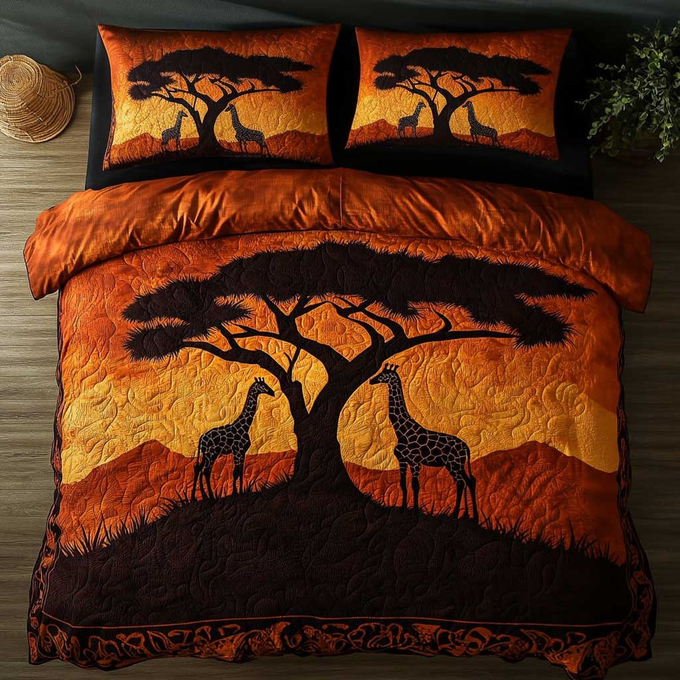 Giraffe African Sunset Quilted Bedding Set Safari Wildlife Bedroom Decorations Gifts