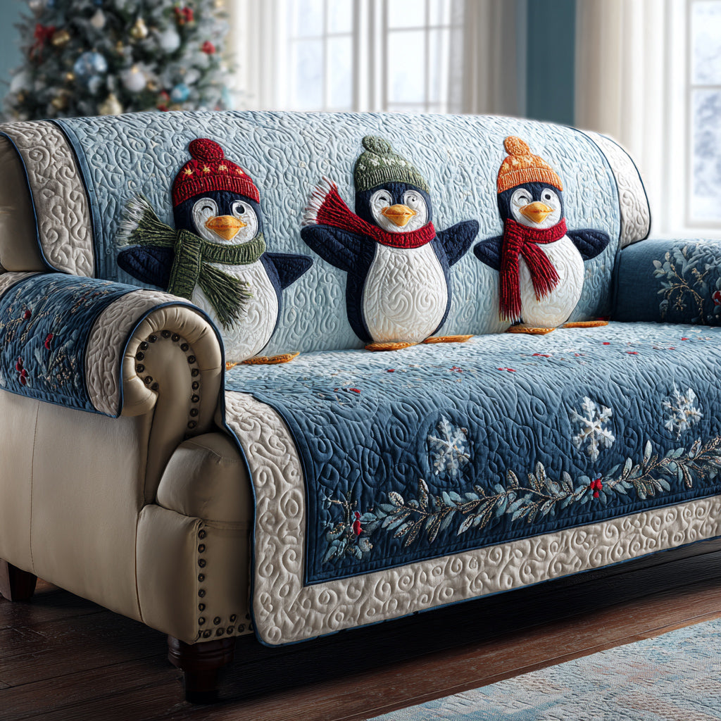 Glacier Penguin Quilted Sofa Cover Couch Covers For Couches Best Christmas Gift Ideas