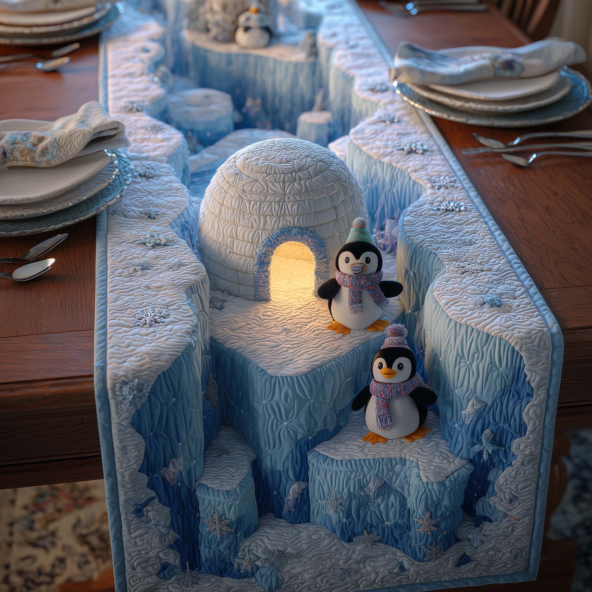 Glacier Penguin Quilted Table Runner Christmas Dining Table Runner Xmas Gifts For Mother In Law