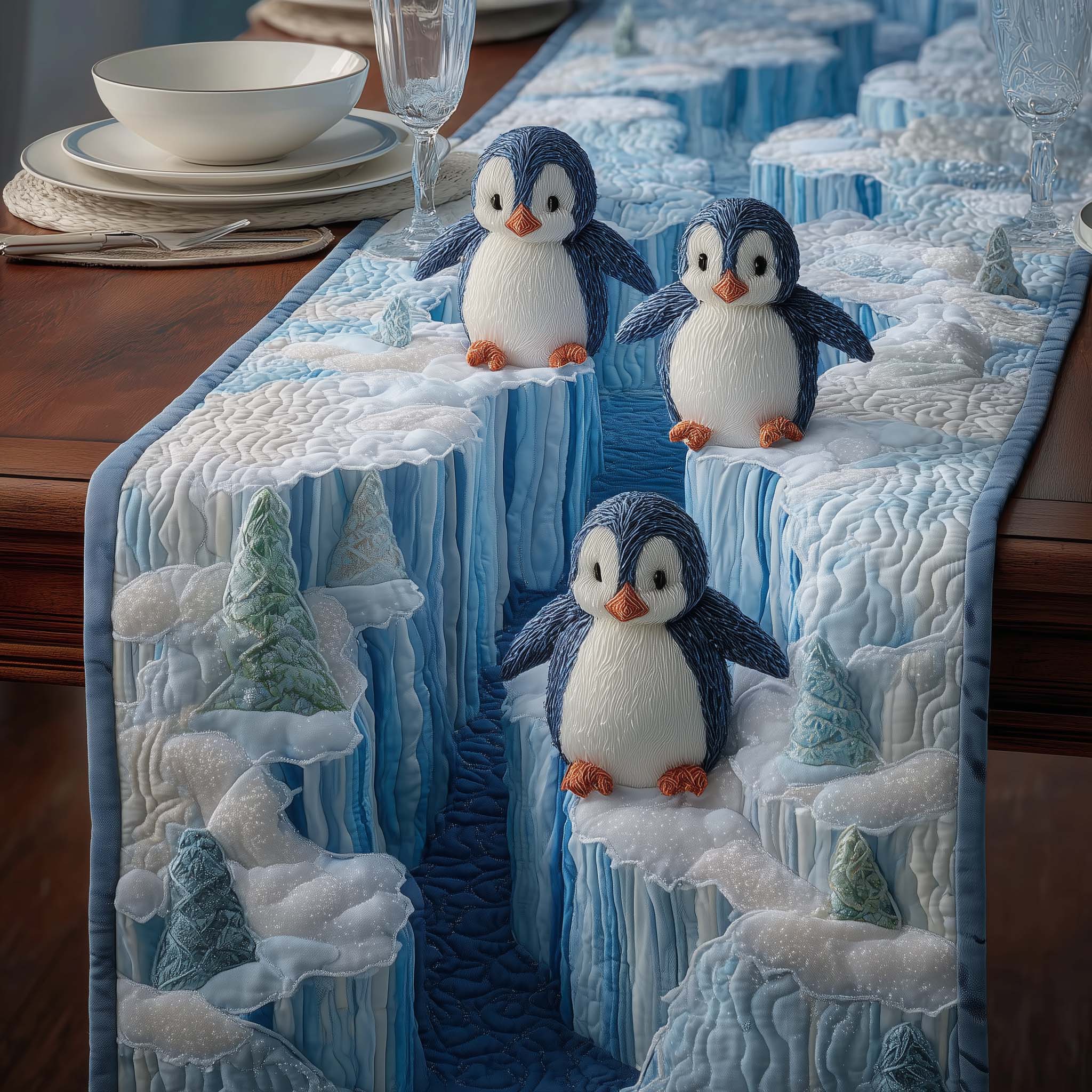 Glacier Penguin Quilted Table Runner Christmas Dinner Decoration Ideas Best Christmas Gifts