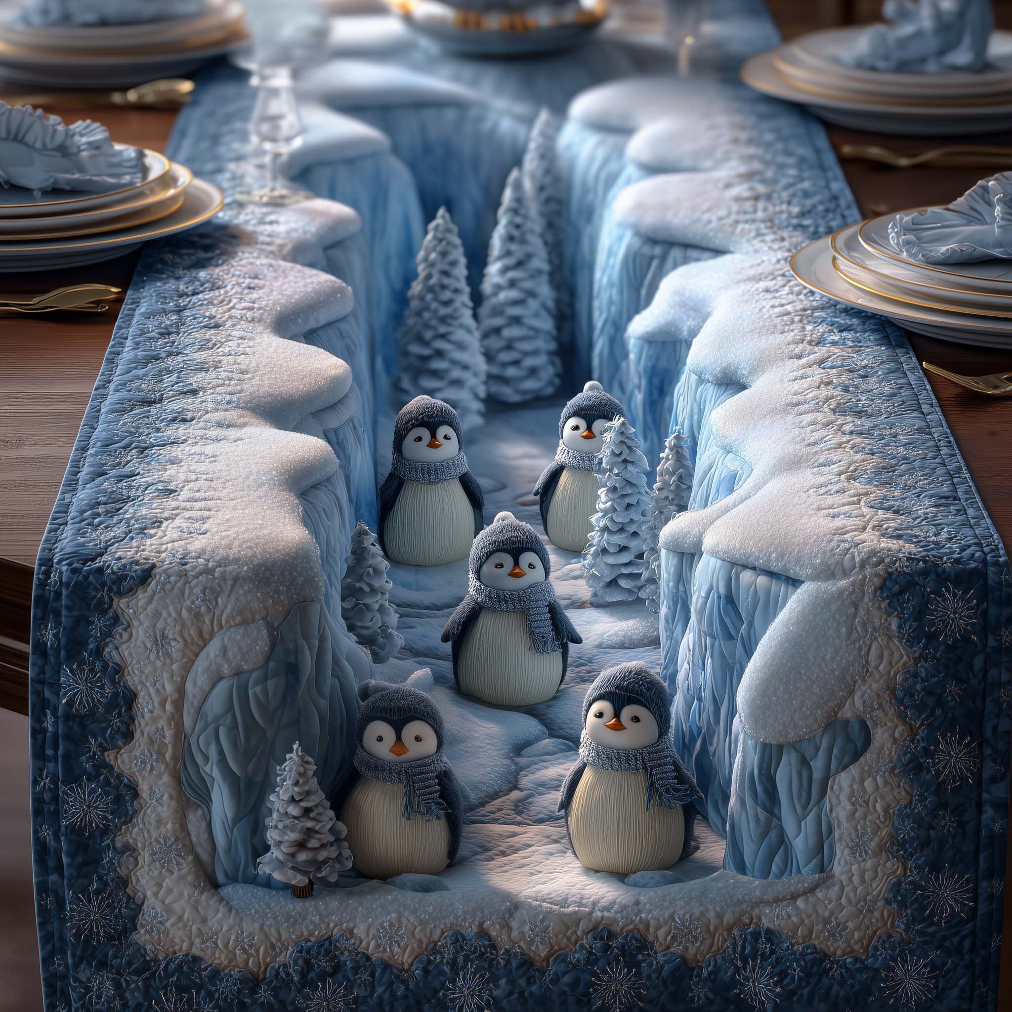 Glacier Penguin Quilted Table Runner Christmas Dinner Decorations Family Xmas Present Ideas