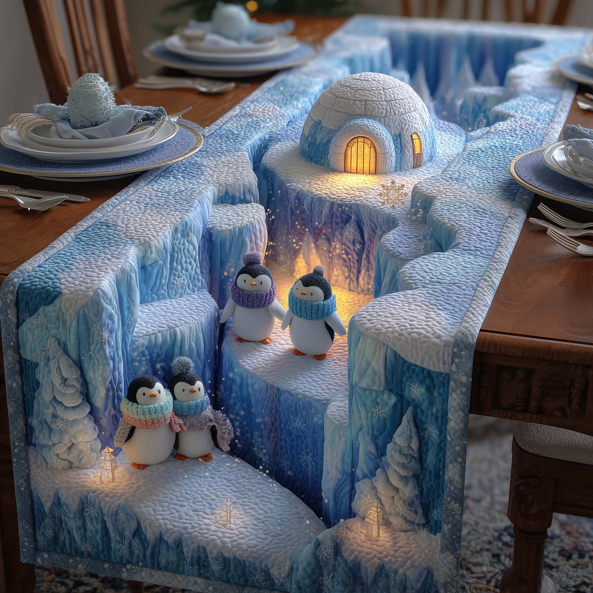 Glacier Penguin Quilted Table Runner Christmas Table Runner Decor Good Family Christmas Presents