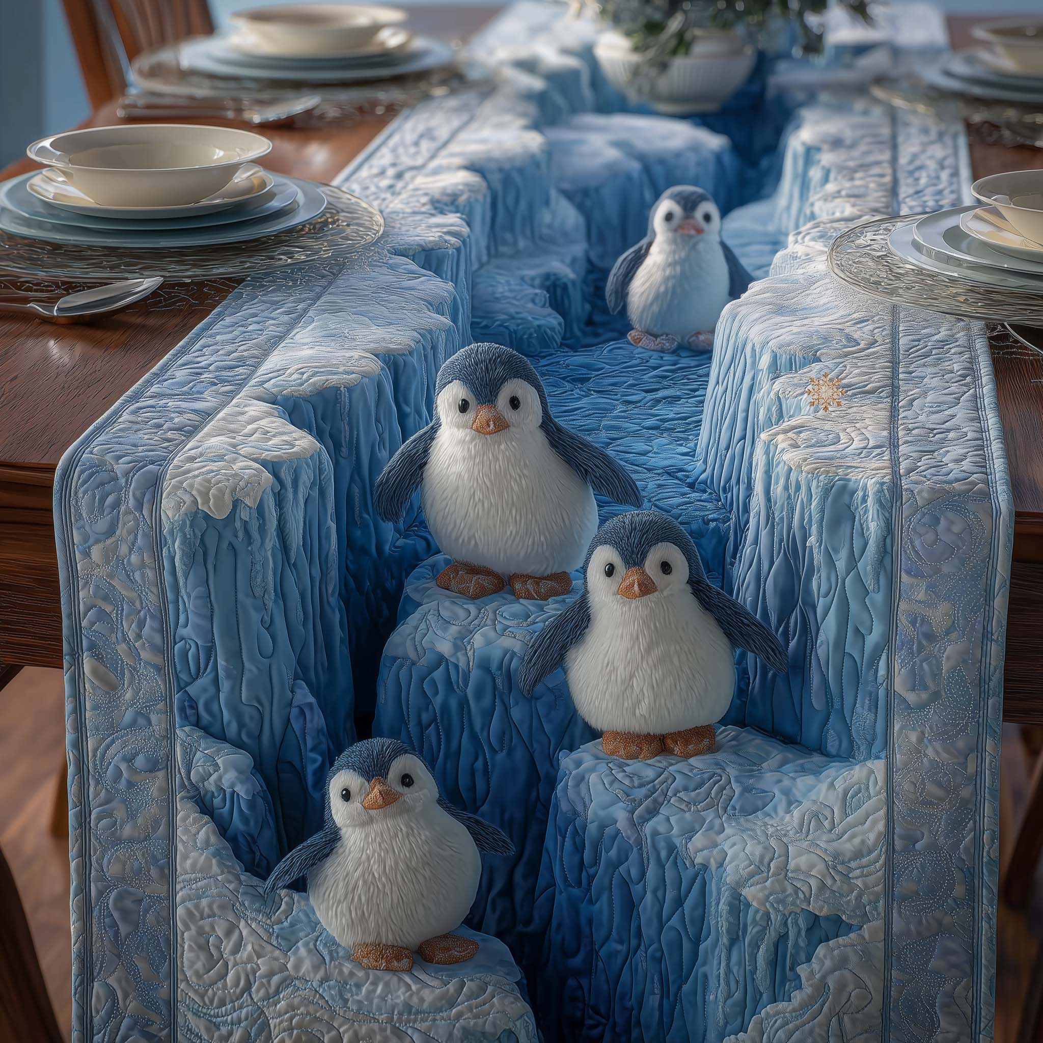 Glacier Penguin Quilted Table Runner Elegant Christmas Table Runners Christmas Presents For Mother In Law