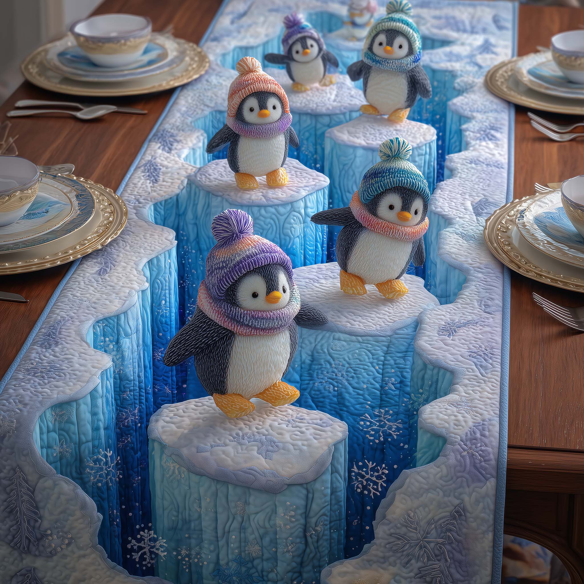 Glacier Penguin Quilted Table Runner Elegant Holiday Table Runners Christmas Presents For Mother In Law