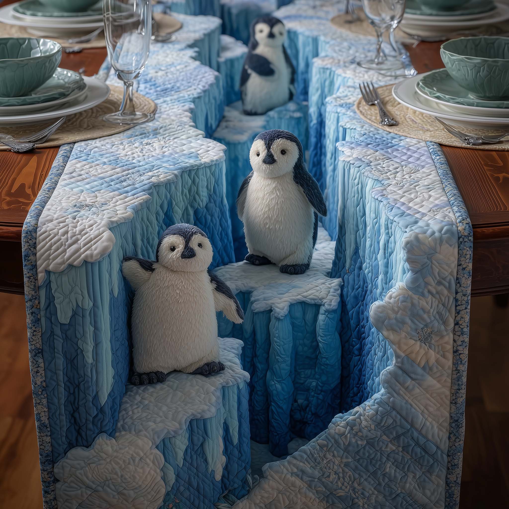Glacier Penguin Quilted Table Runner Winter Themed Table Runners Best Family Christmas Gifts
