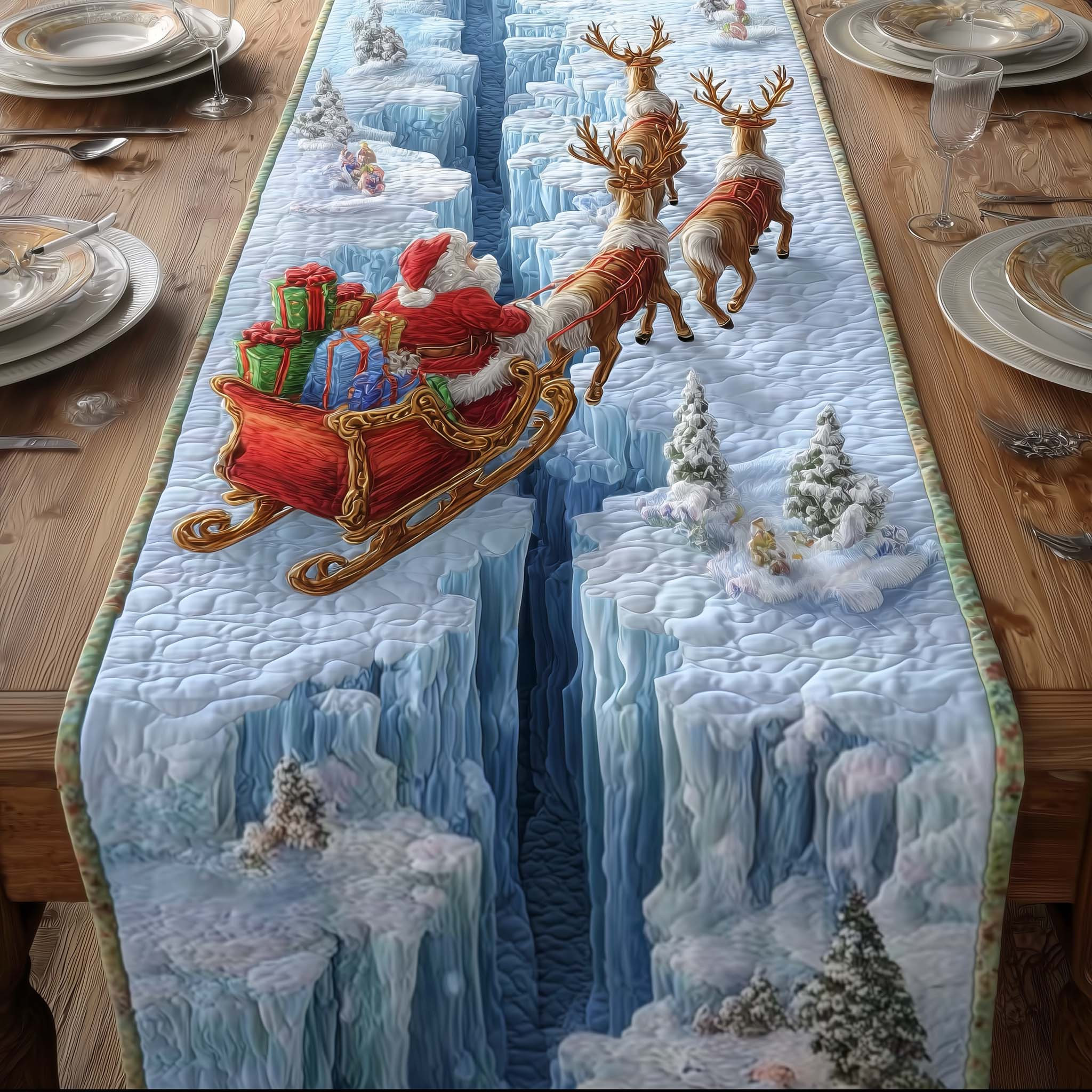 Glacier Rift Quilted Table Runner Elegant Christmas Table Runners Cool Gifts For Christmas Holiday