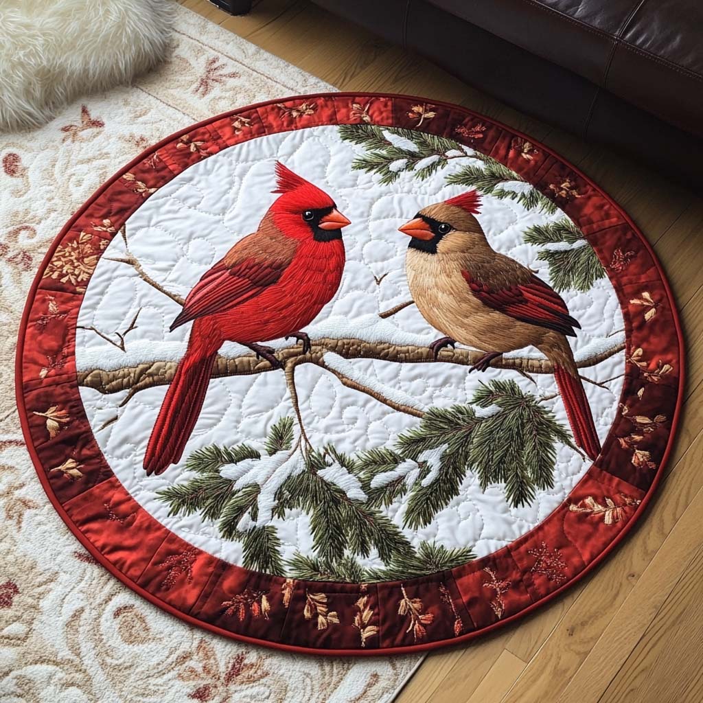Gleaming Snow Watcher Quilted Round Mat Round Mats For Sale Great Family Xmas Gifts