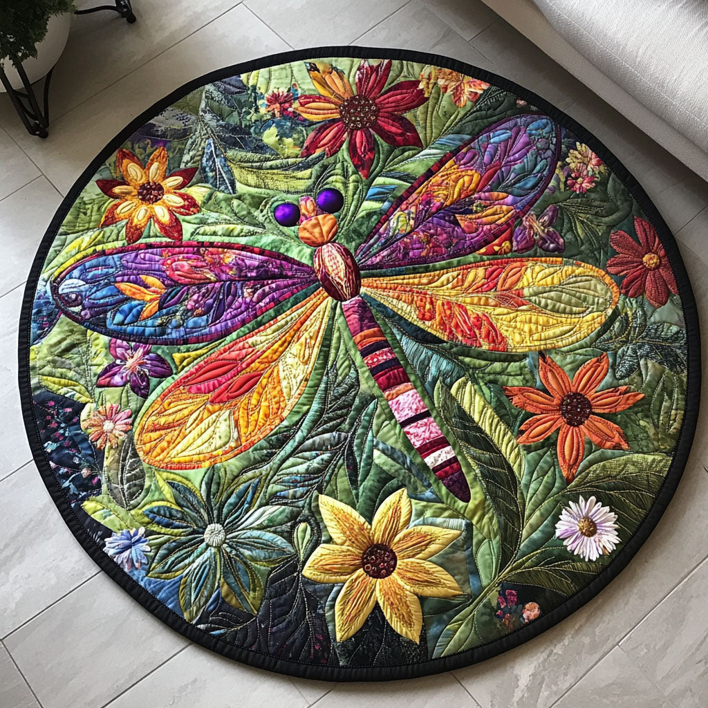 Glide in Harmony Quilted Round Mat Living Room Decor Unique Dragon Gifts