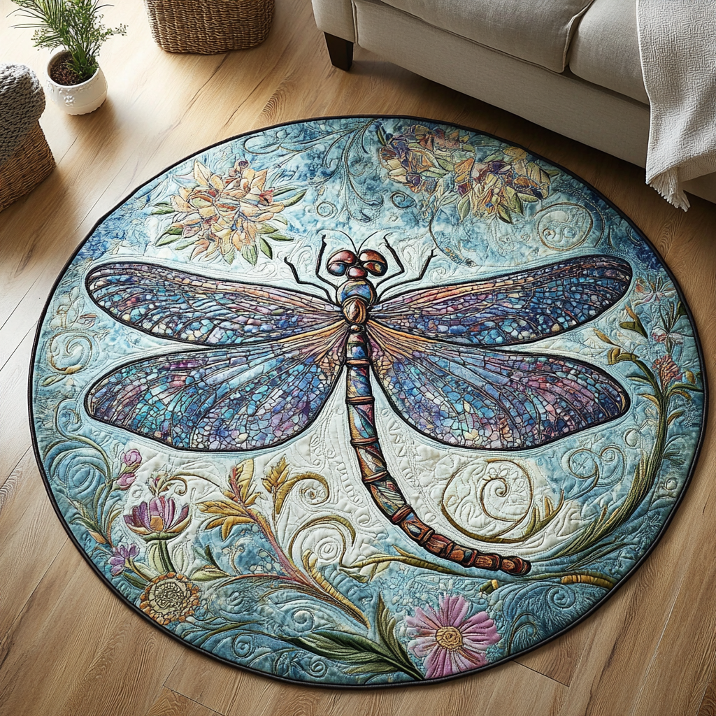 Gliding Jewel Quilted Round Mat Small Round Carpet Rugs Dragon Presents