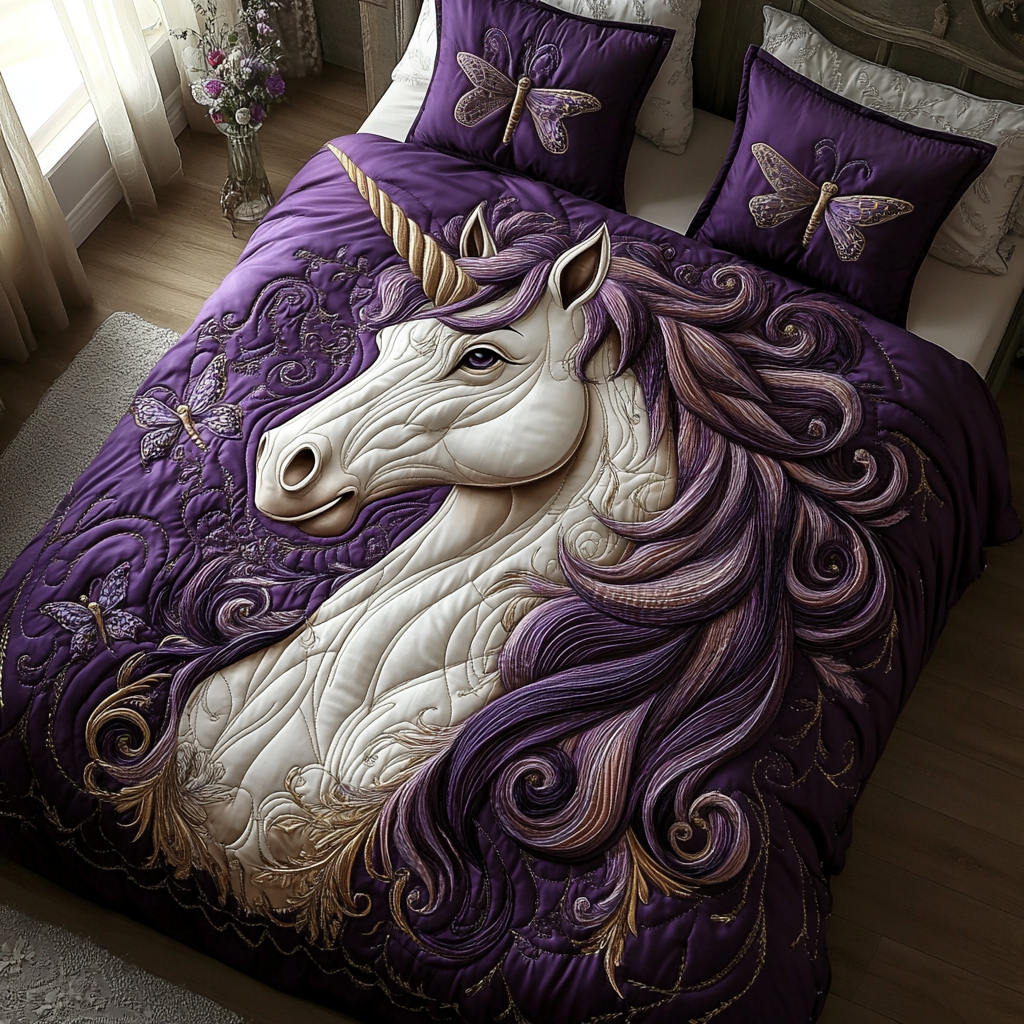 Glitter Grove Quilted Bedding Set Cute Bed Sheet Set Unicorn Birthday Gifts