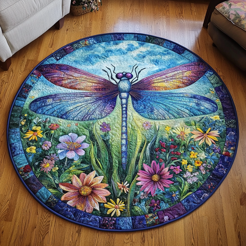 Glittering Flight Quilted Round Mat Living Room Design Dragon Gifts For Men