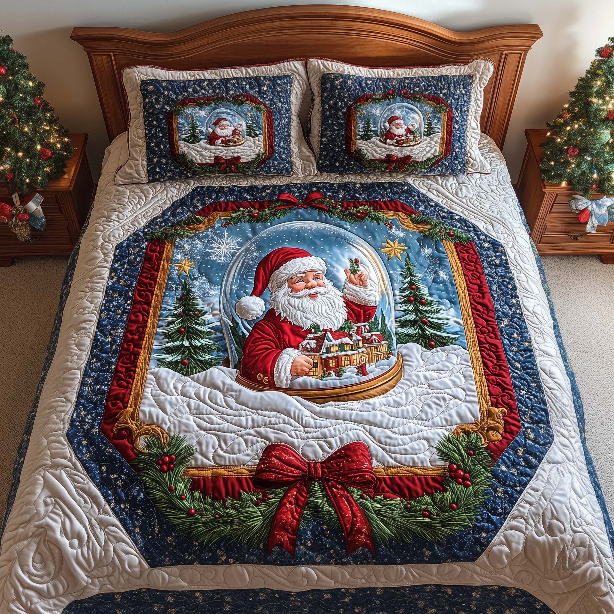 Globe Santa Quilted Bedding Set Bed Christmas Decor Christmas Present Ideas