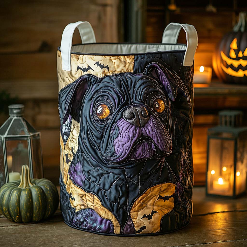 Glowing Bulldog Portrait Quilted Laundry Basket Coolest Laundry Baskets Gift For Halloween