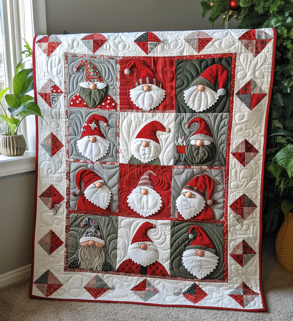 Gnome for the Holidays Quilted Blanket Christmas Bed Decor Ideas Gift For Grand