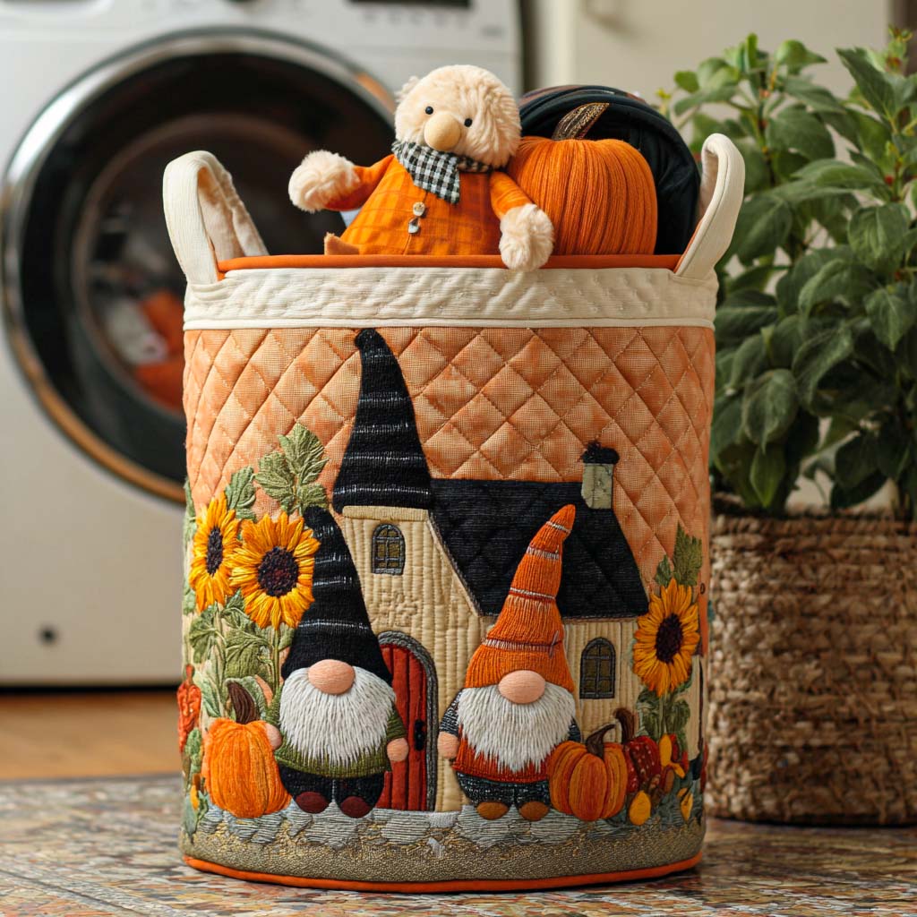 Gnome in Leaves Quilted Laundry Basket Clothes Hamper Best Mom Ever Gifts