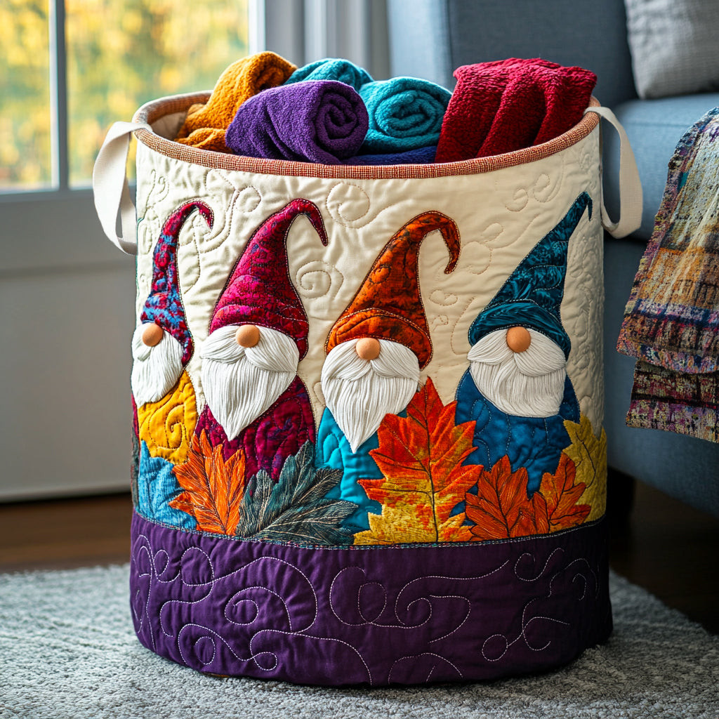 Gnome Joy Quilted Laundry Basket Cute Garden Gnome Clothes Hamper New Home Gift