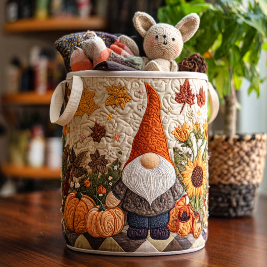 Gnome Leaf Parade Quilted Laundry Basket Hamper Basket Mum Present