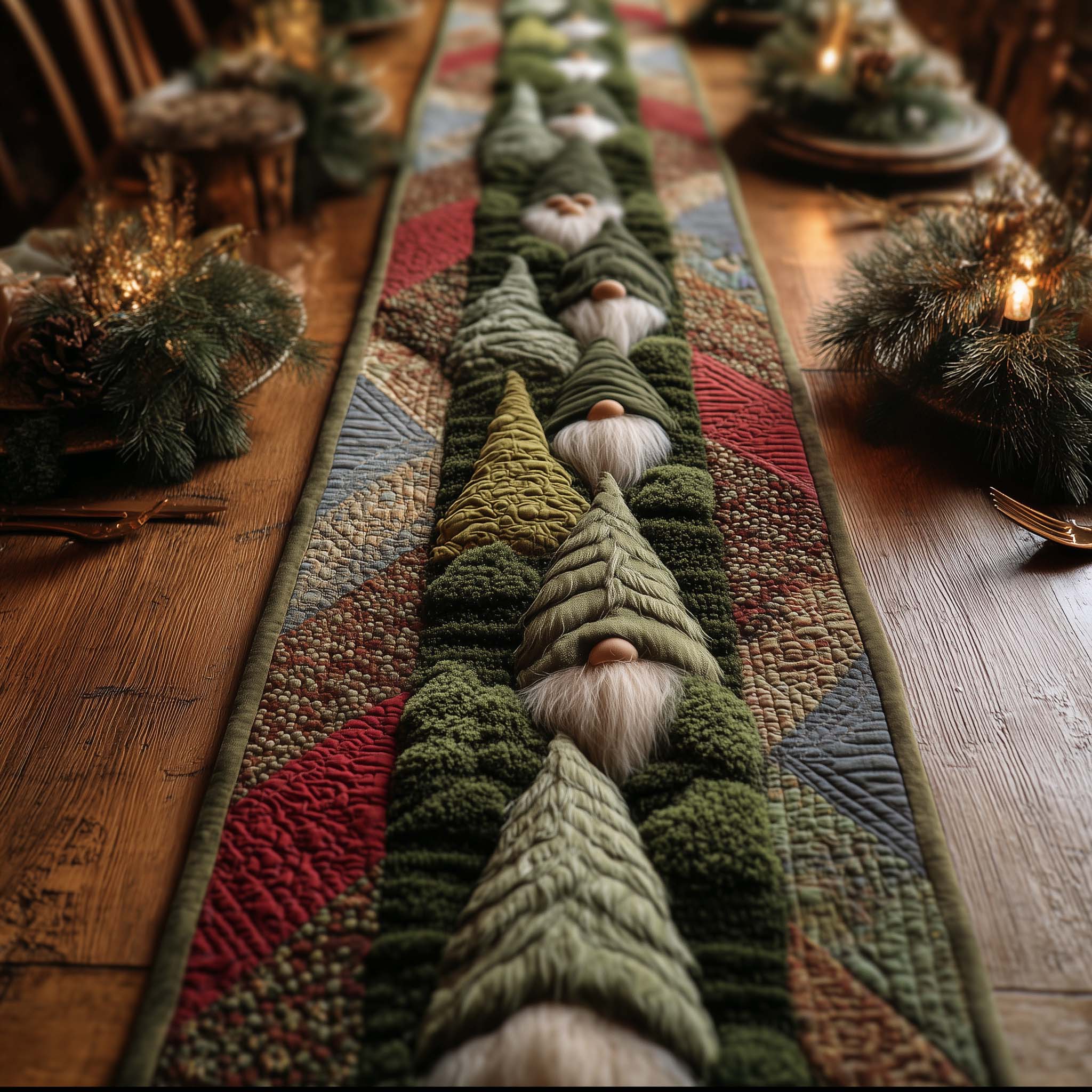 Gnome Pines Quilted Table Runner Dining Table Runner Top Father's Day Gifts
