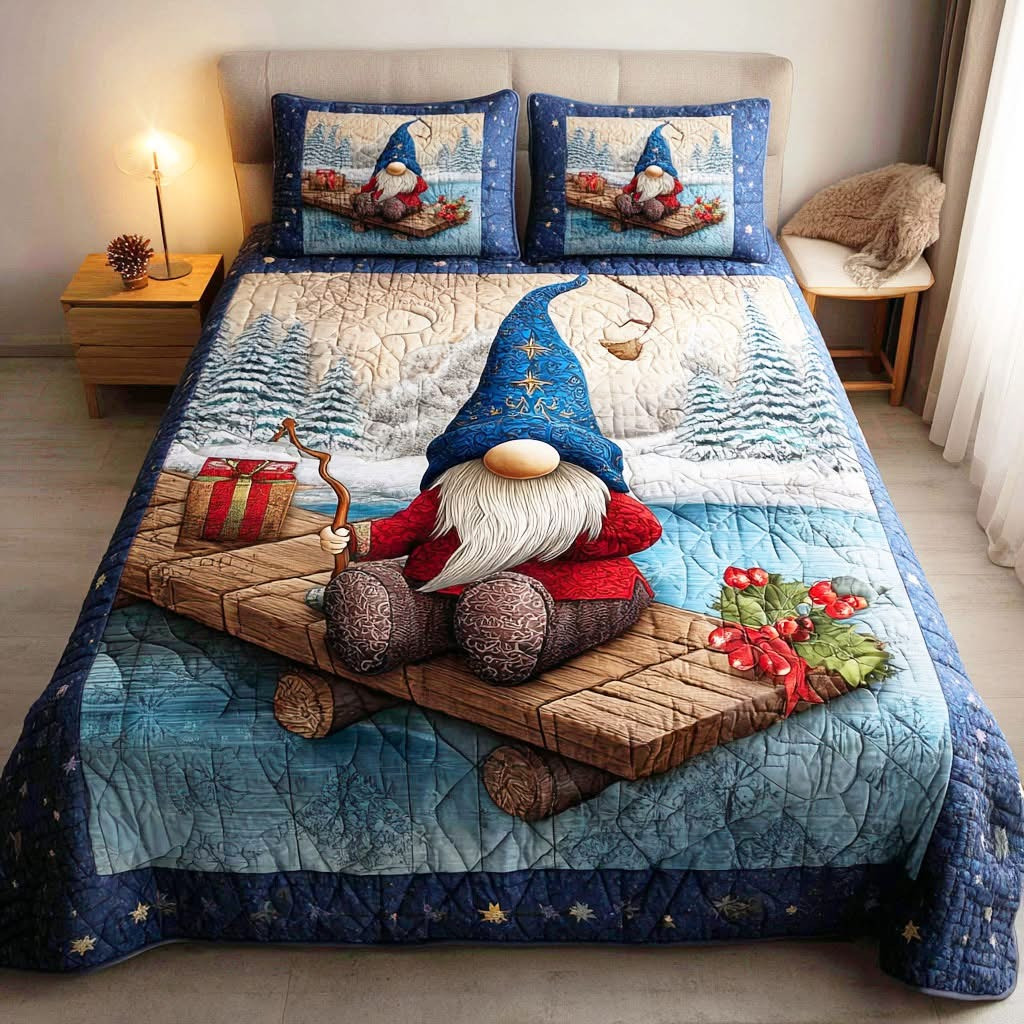 Gnome Quilted Bedding Set Cute Christmas Present Ideas For Gnome Lovers