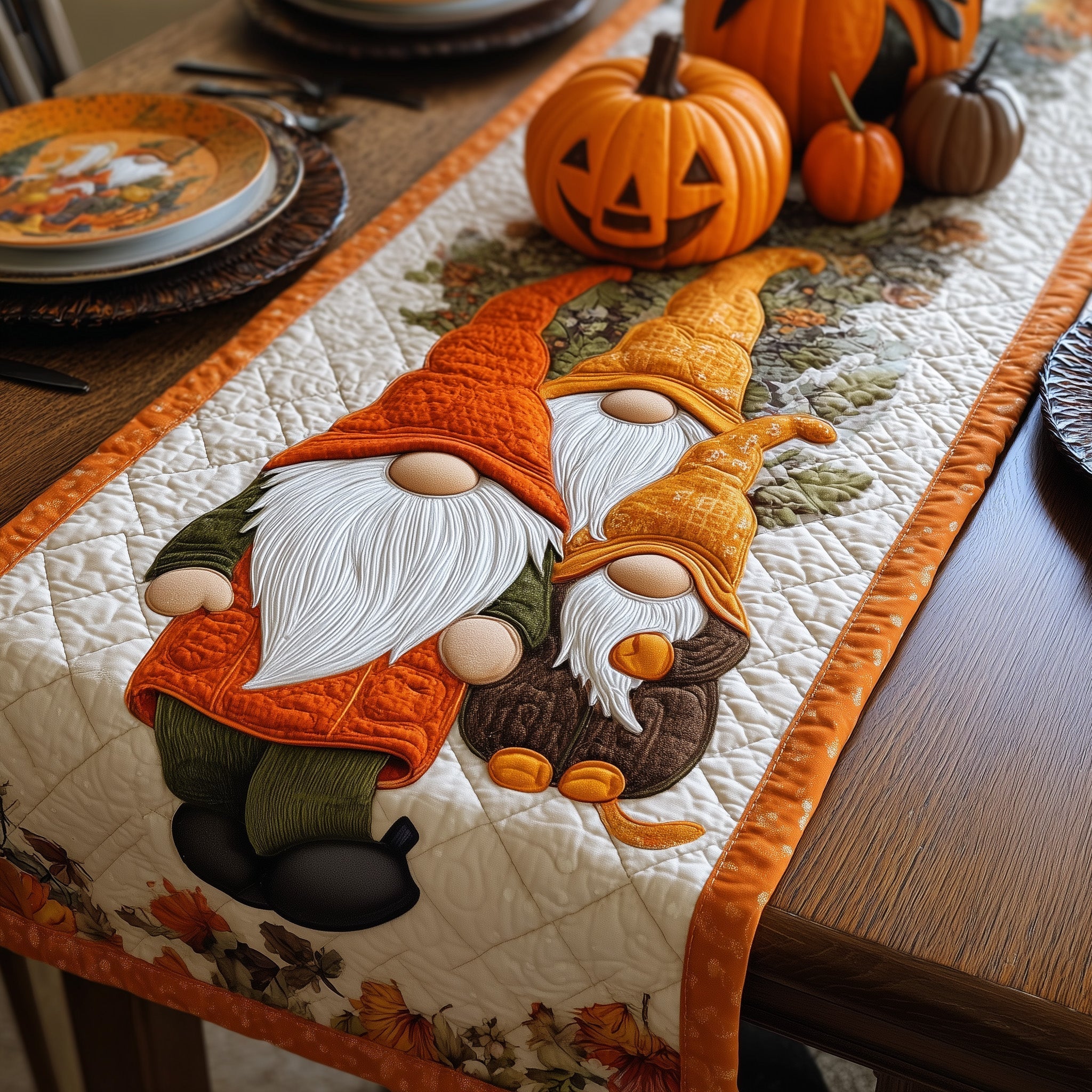 Gnome Quilted Table Runner Dining Room Decor Ideas Autumn Inspired Gifts