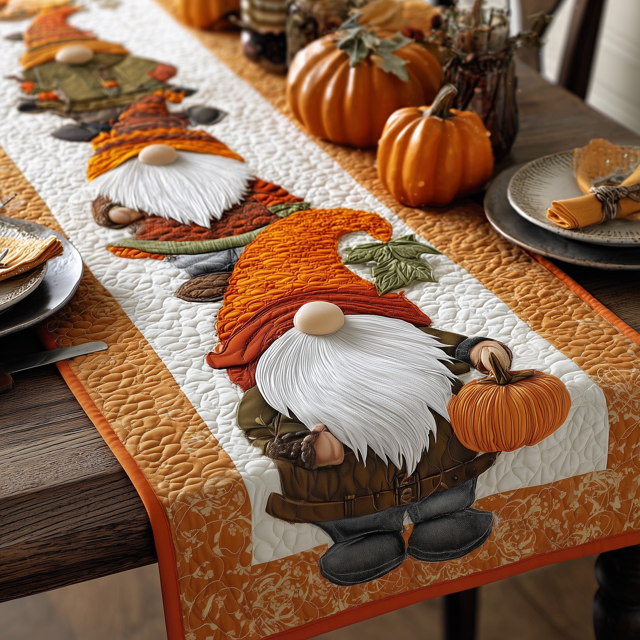 Gnome Quilted Table Runner Dining Room Decor Small Fall Gift Ideas
