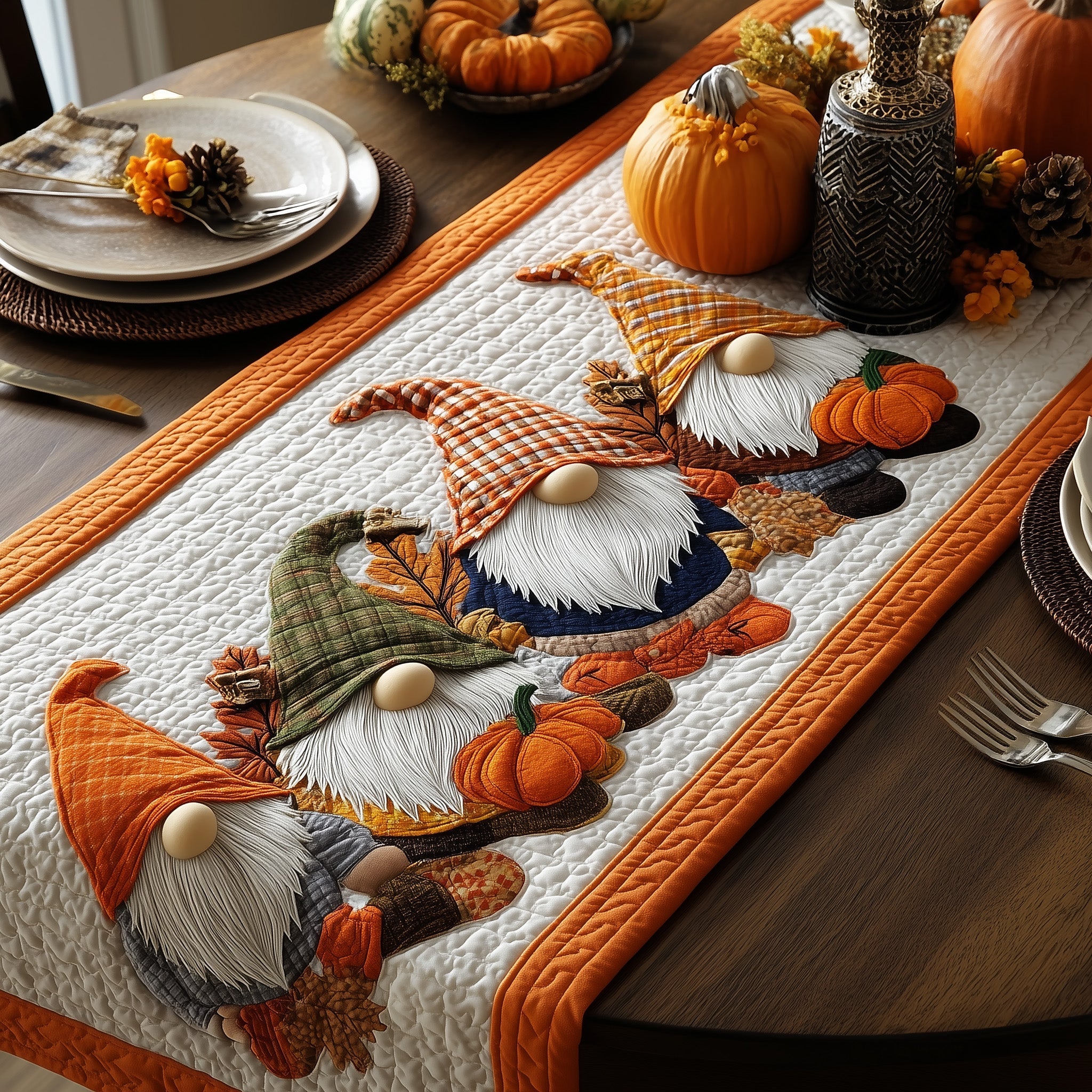 Gnome Quilted Table Runner Dining Room Table Toppers Autumn Presents
