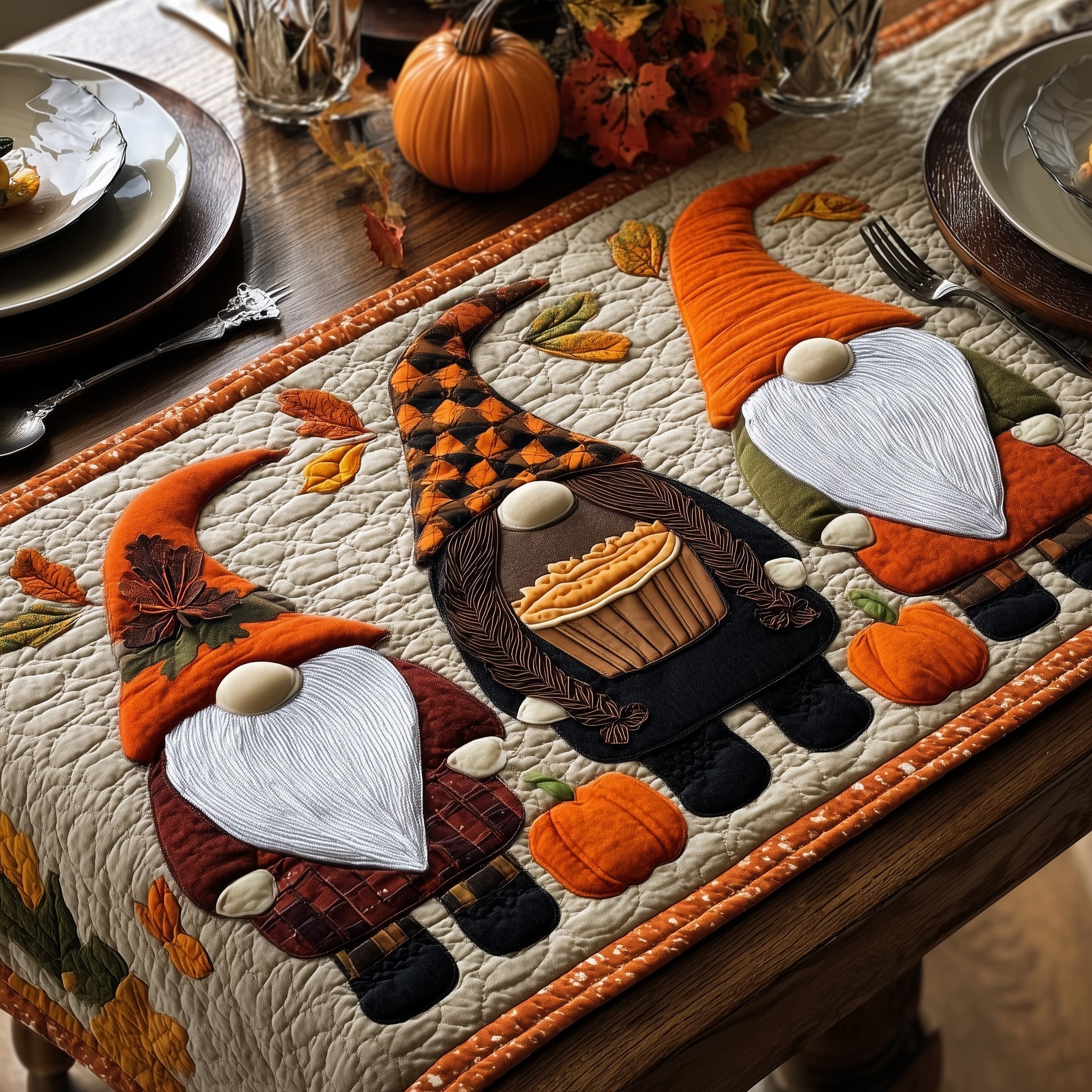 Gnome Quilted Table Runner Dinner Table Decor Autumn Themed Gifts