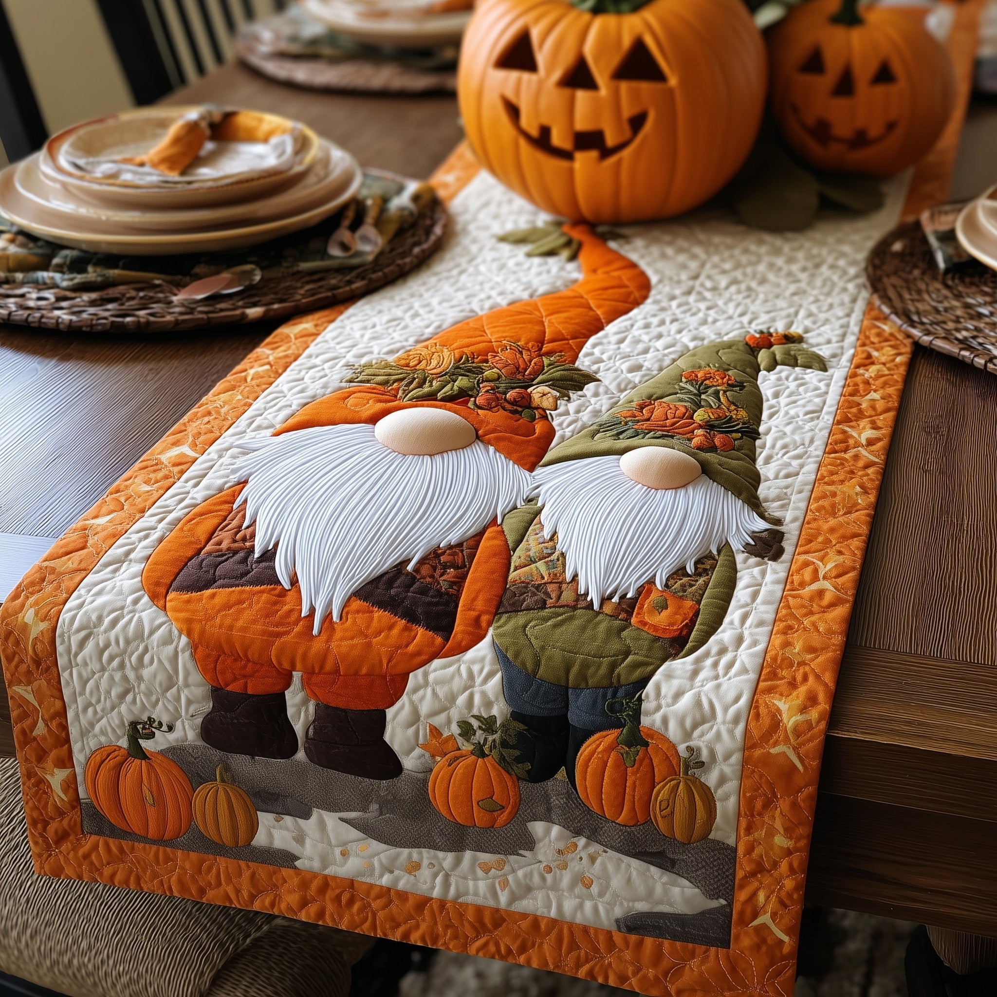 Gnome Quilted Table Runner Kitchen Table Decor Good Fall Gifts