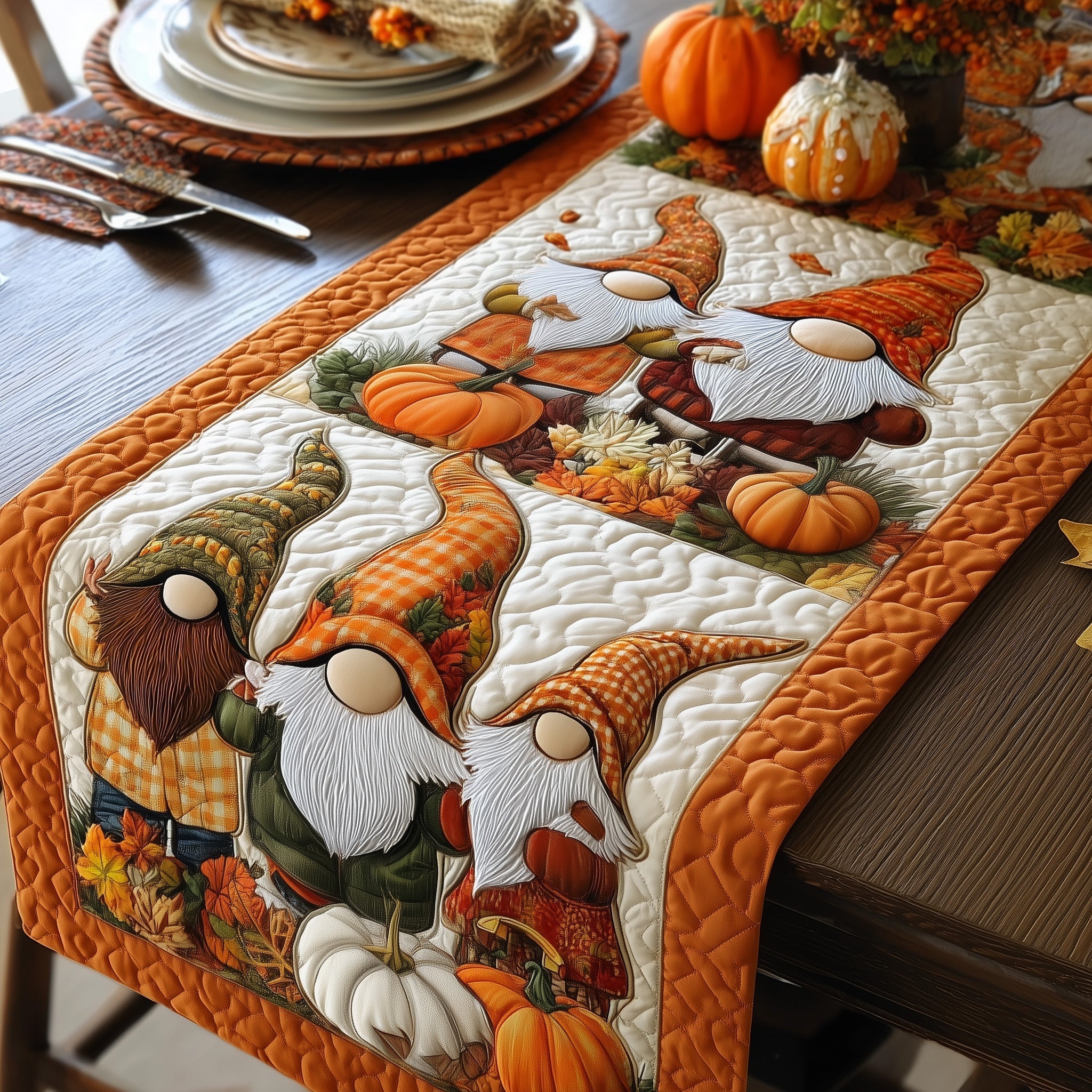 Gnome Quilted Table Runner Table Runner For Dining Table Fall Autumn Season Gifts