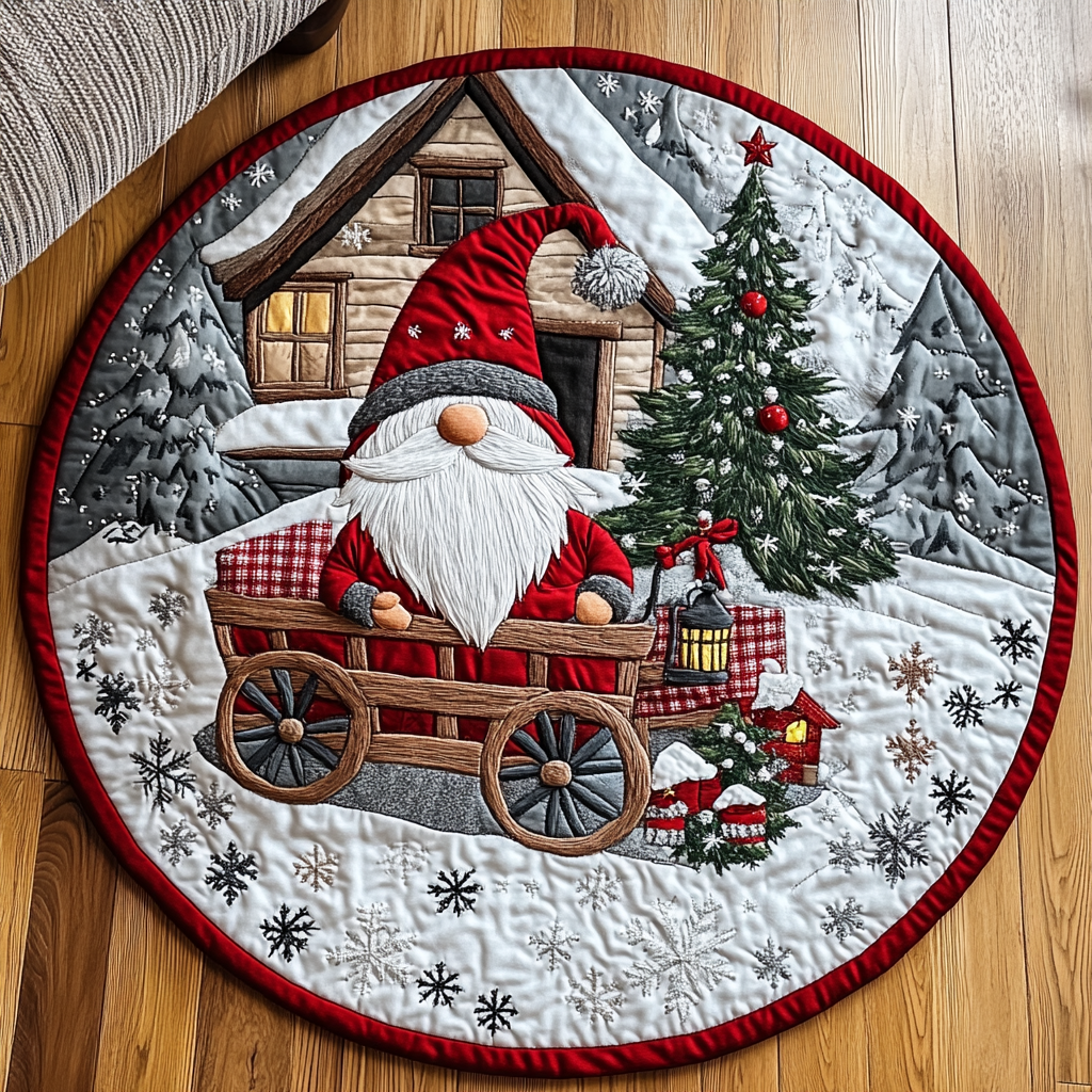 Gnome Santa Workshop Quilted Round Mat Home Decor Items Gift For A Sister In Law For Christmas