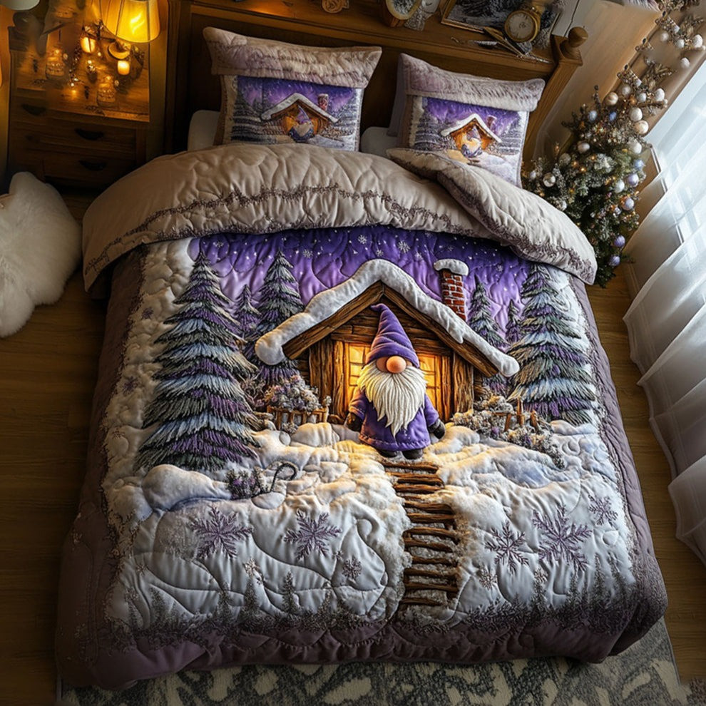 Gnome Starry Winter Quilted Bedding Set Christmas Bedding Duvet Cover Gifts Items