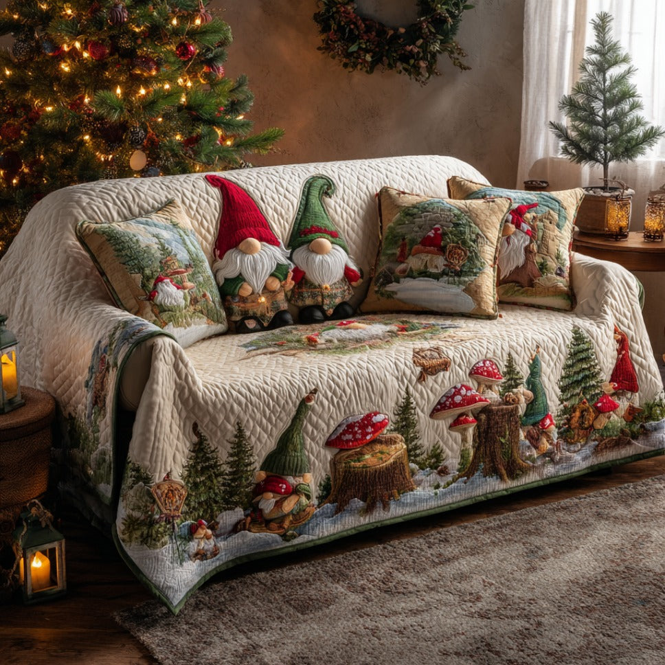 Gnome Sweet Home Quilted Sofa Cover Holiday Living Room Decor Christmas Presents For Her